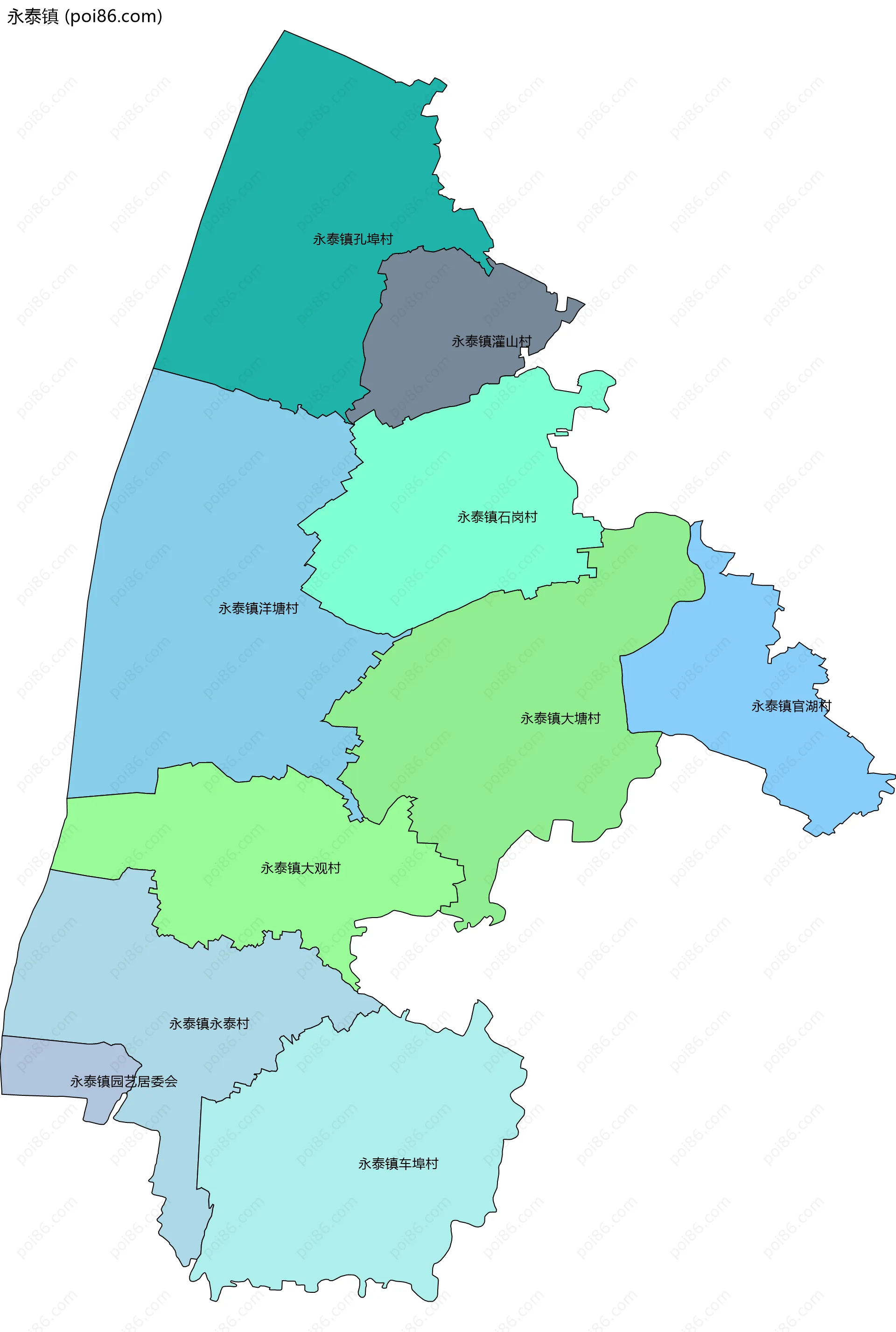 永泰镇边界地图(五级行政区划)