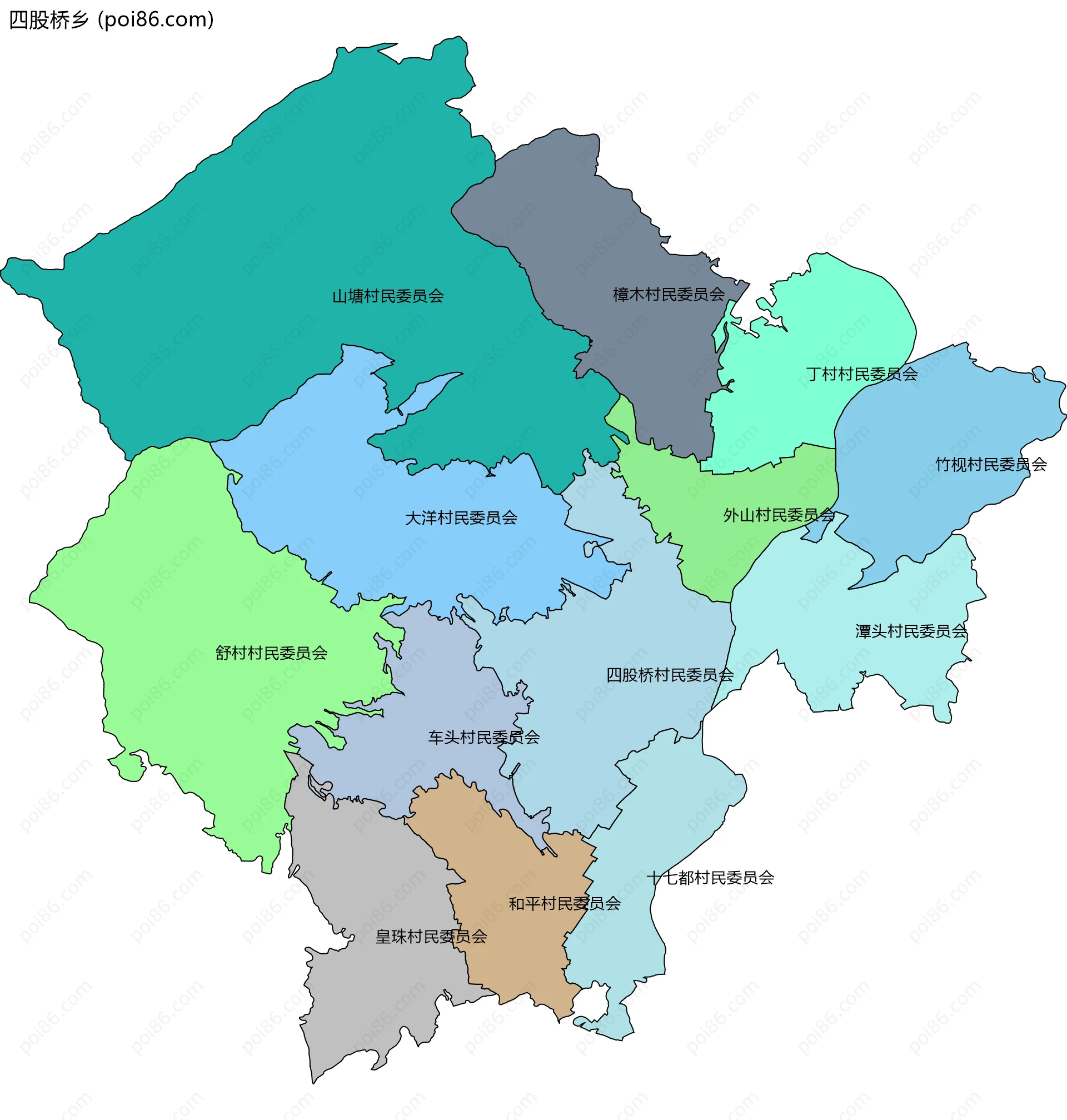 四股桥乡边界地图(五级行政区划)