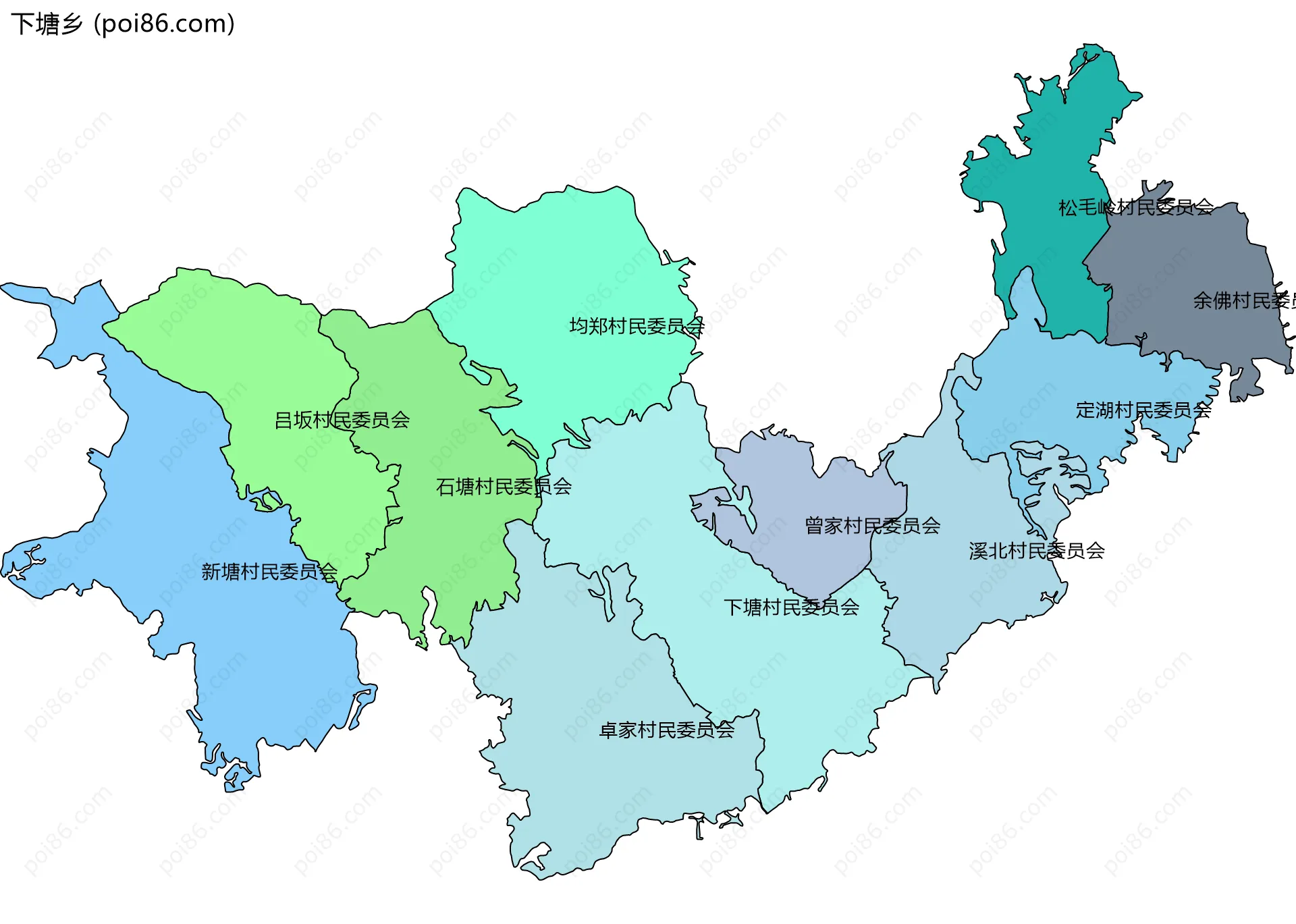 下塘乡边界地图(五级行政区划)