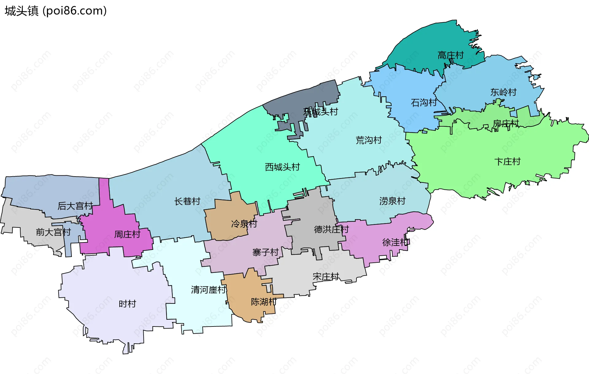 城头镇边界地图(五级行政区划)