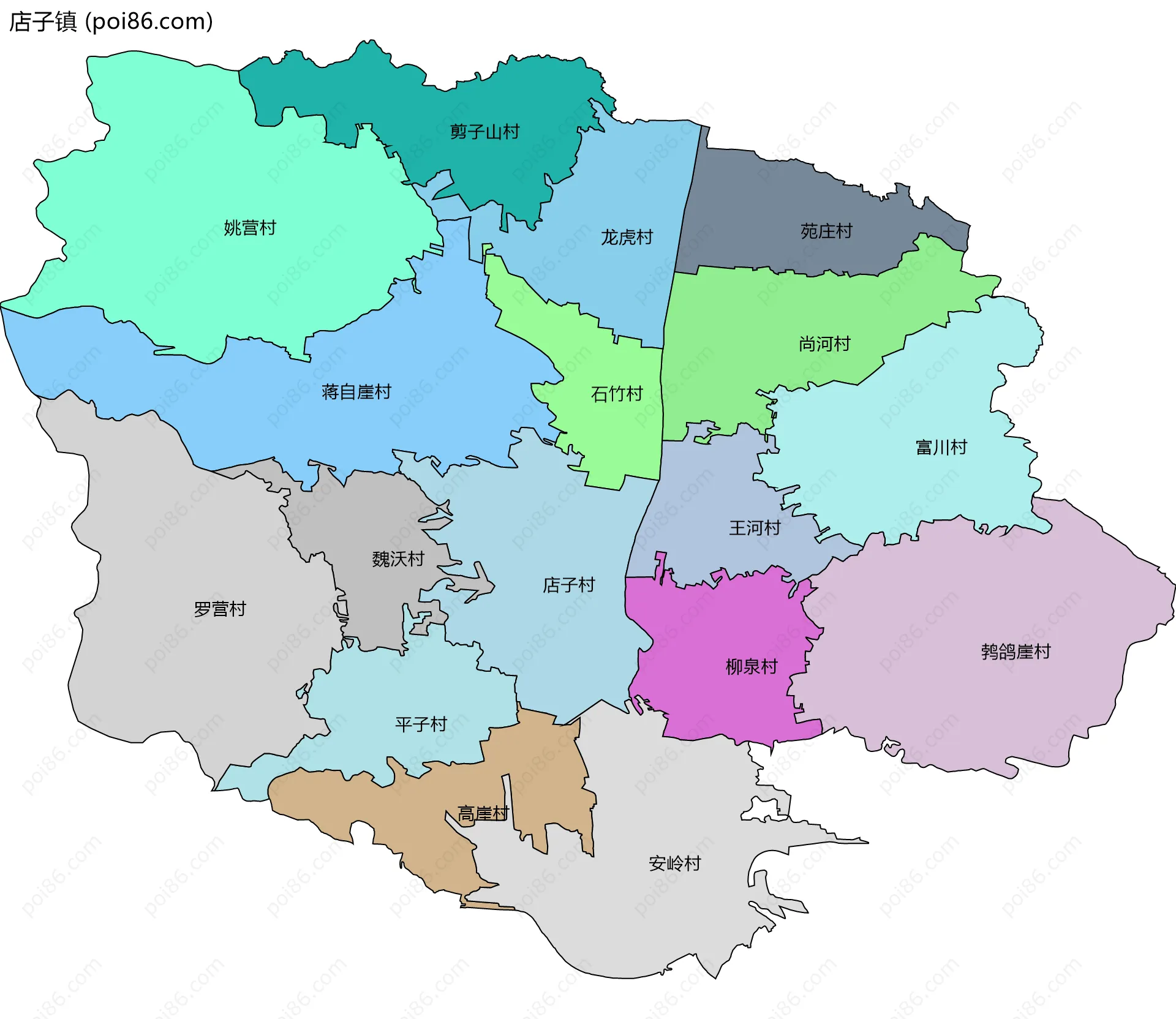 店子镇边界地图(五级行政区划)