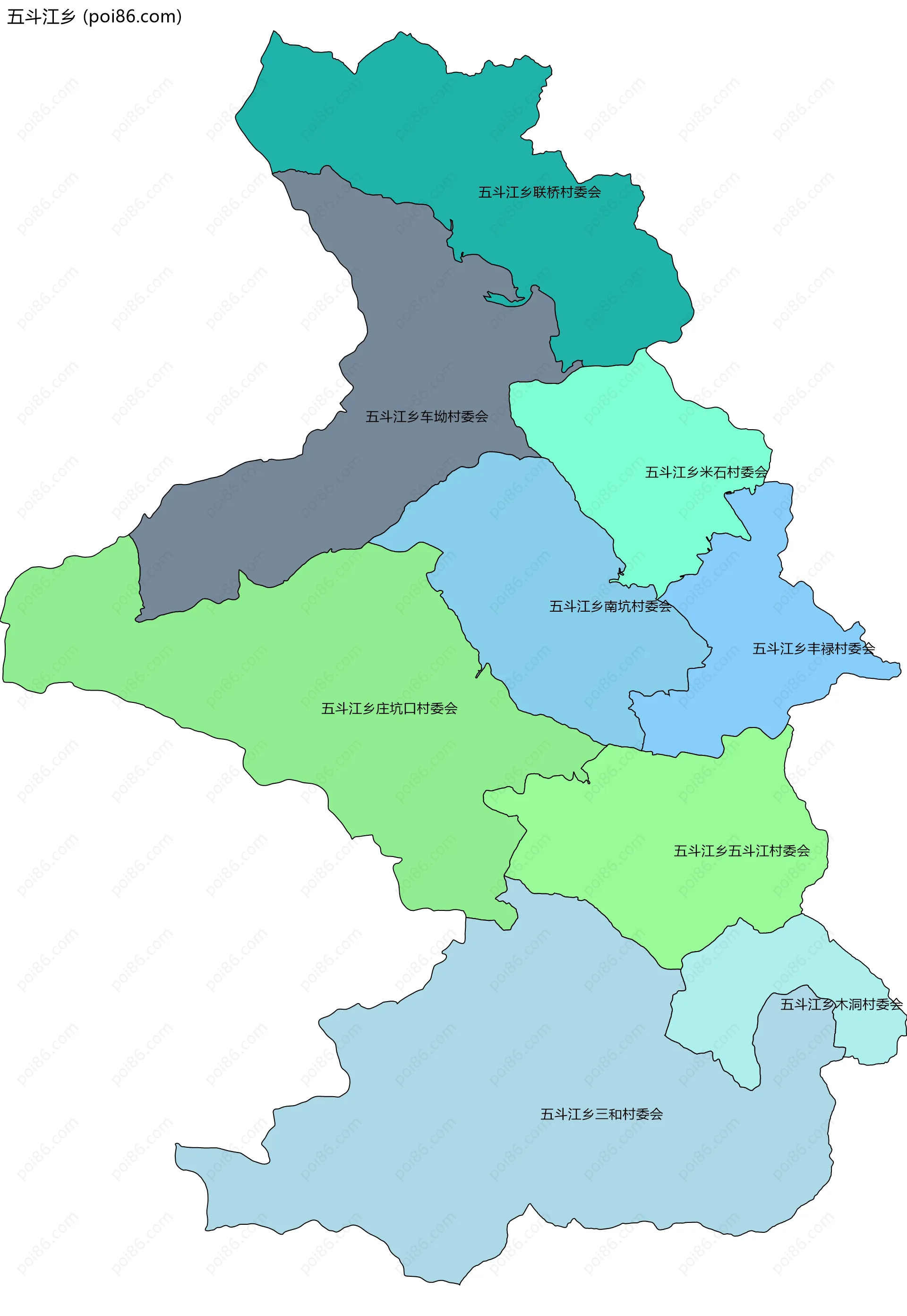 五斗江乡边界地图(五级行政区划)