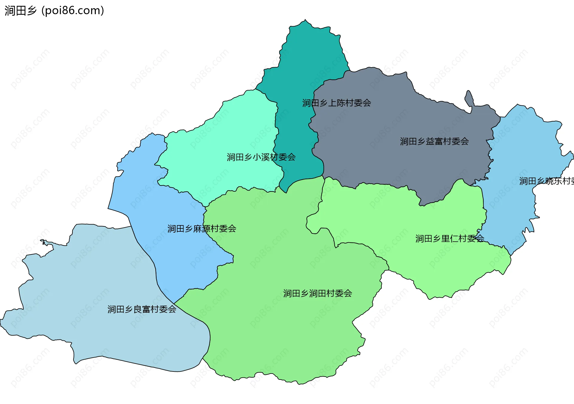 涧田乡边界地图(五级行政区划)