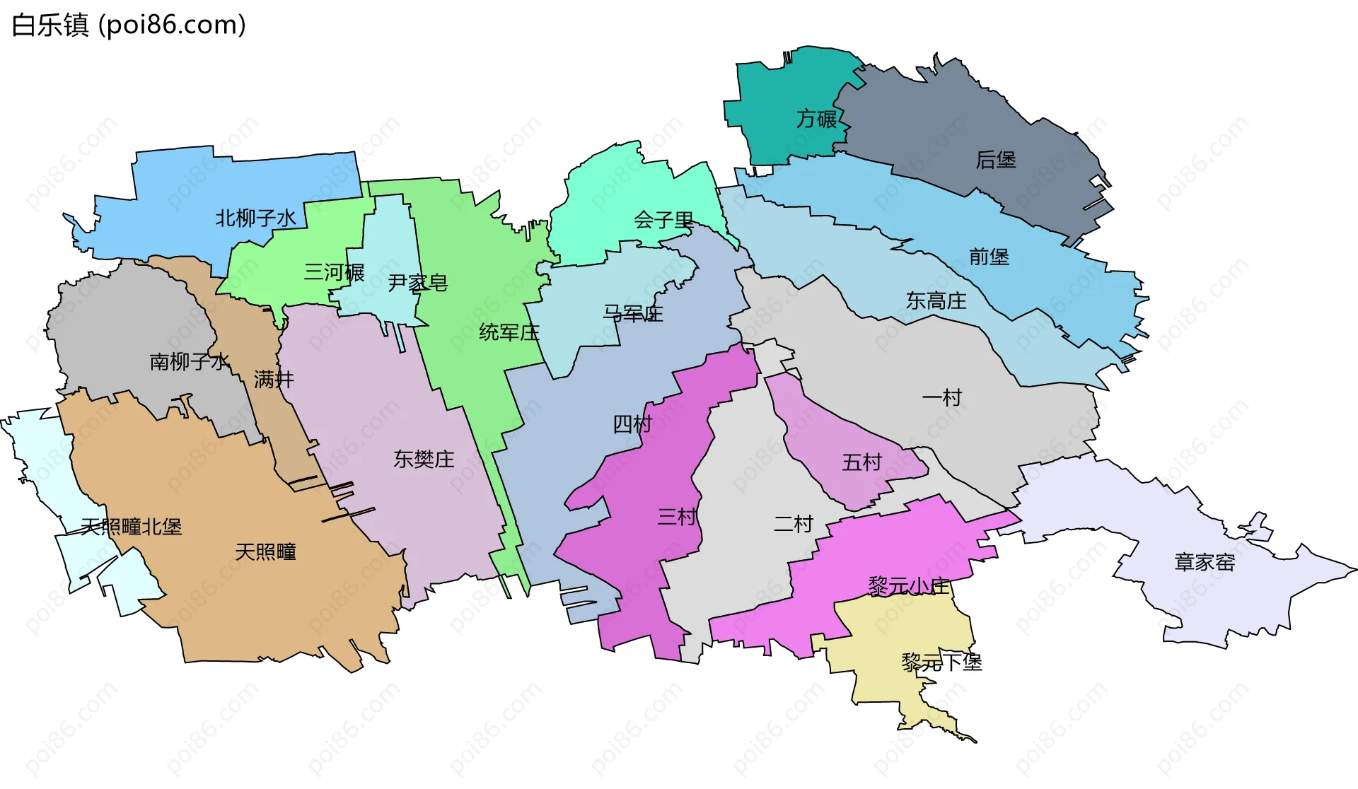 白乐镇边界地图(五级行政区划)