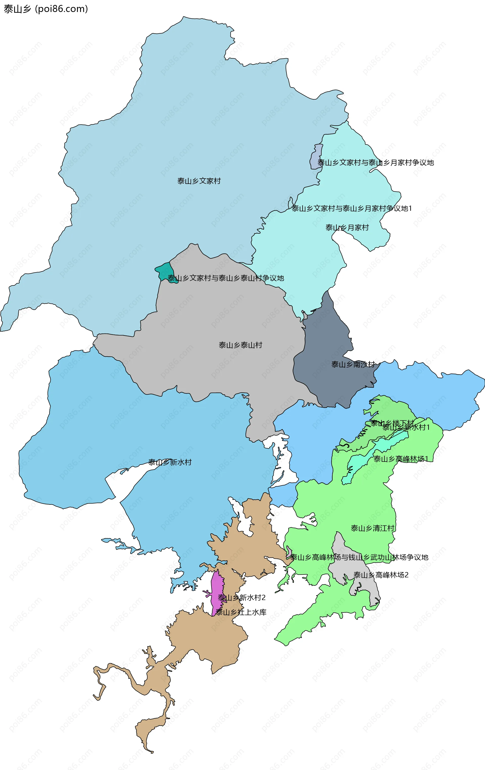 泰山乡边界地图(五级行政区划)