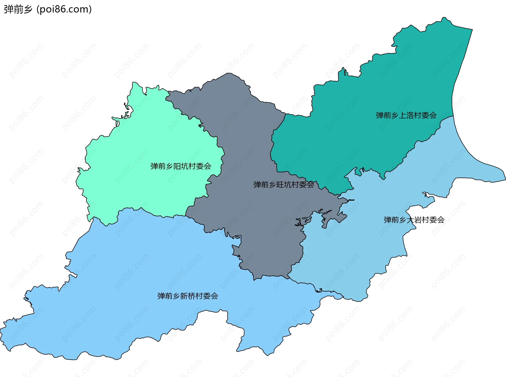 弹前乡边界地图(五级行政区划)