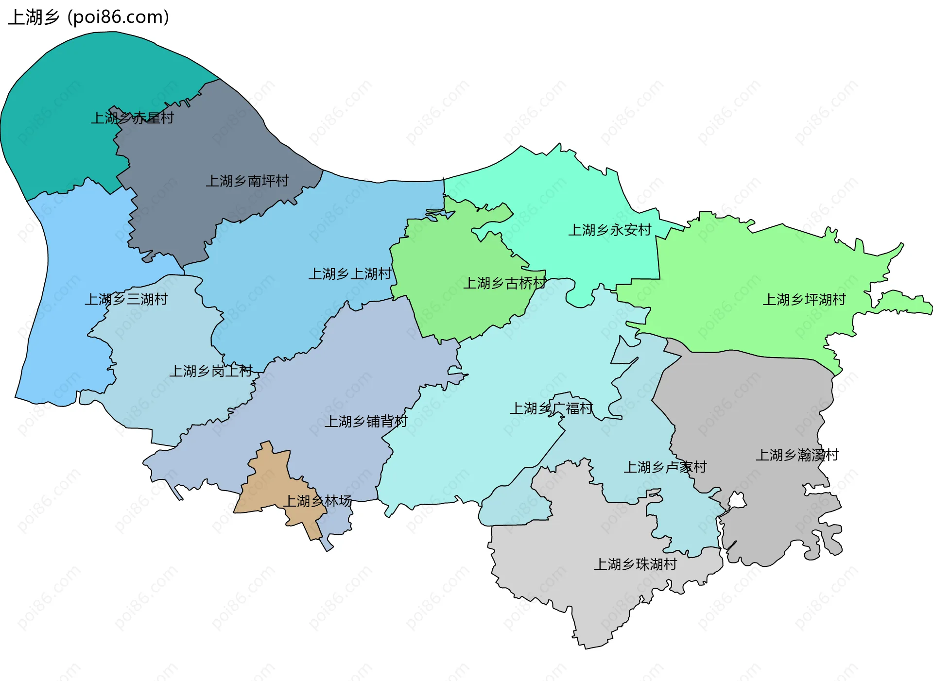 上湖乡边界地图(五级行政区划)