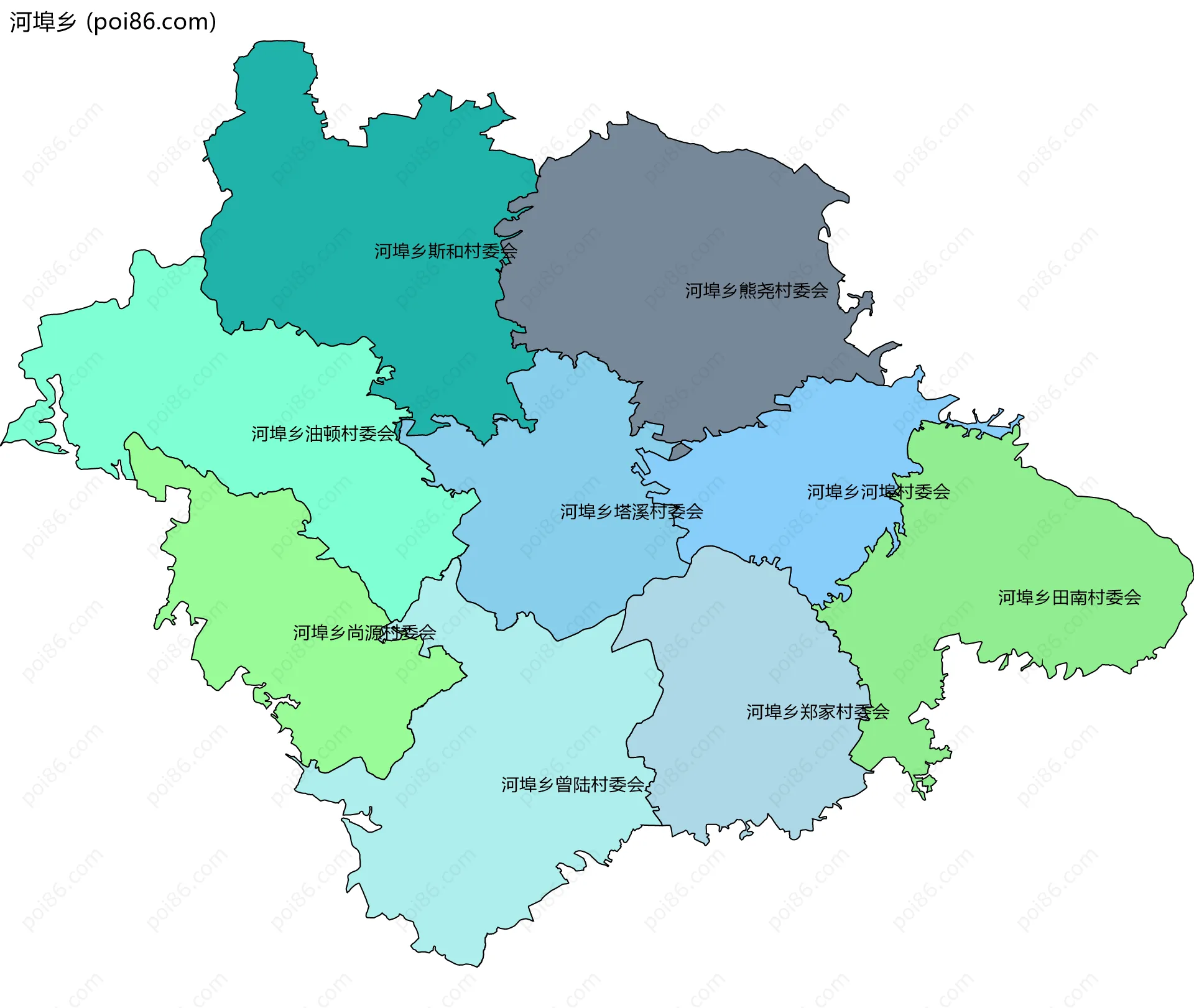 河埠乡边界地图(五级行政区划)