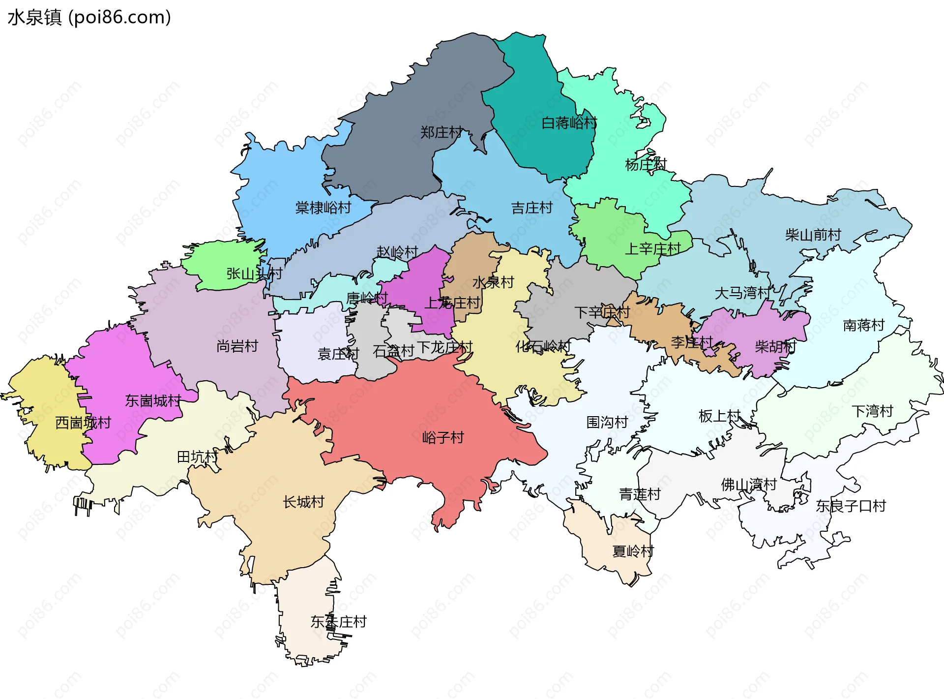 水泉镇边界地图(五级行政区划)