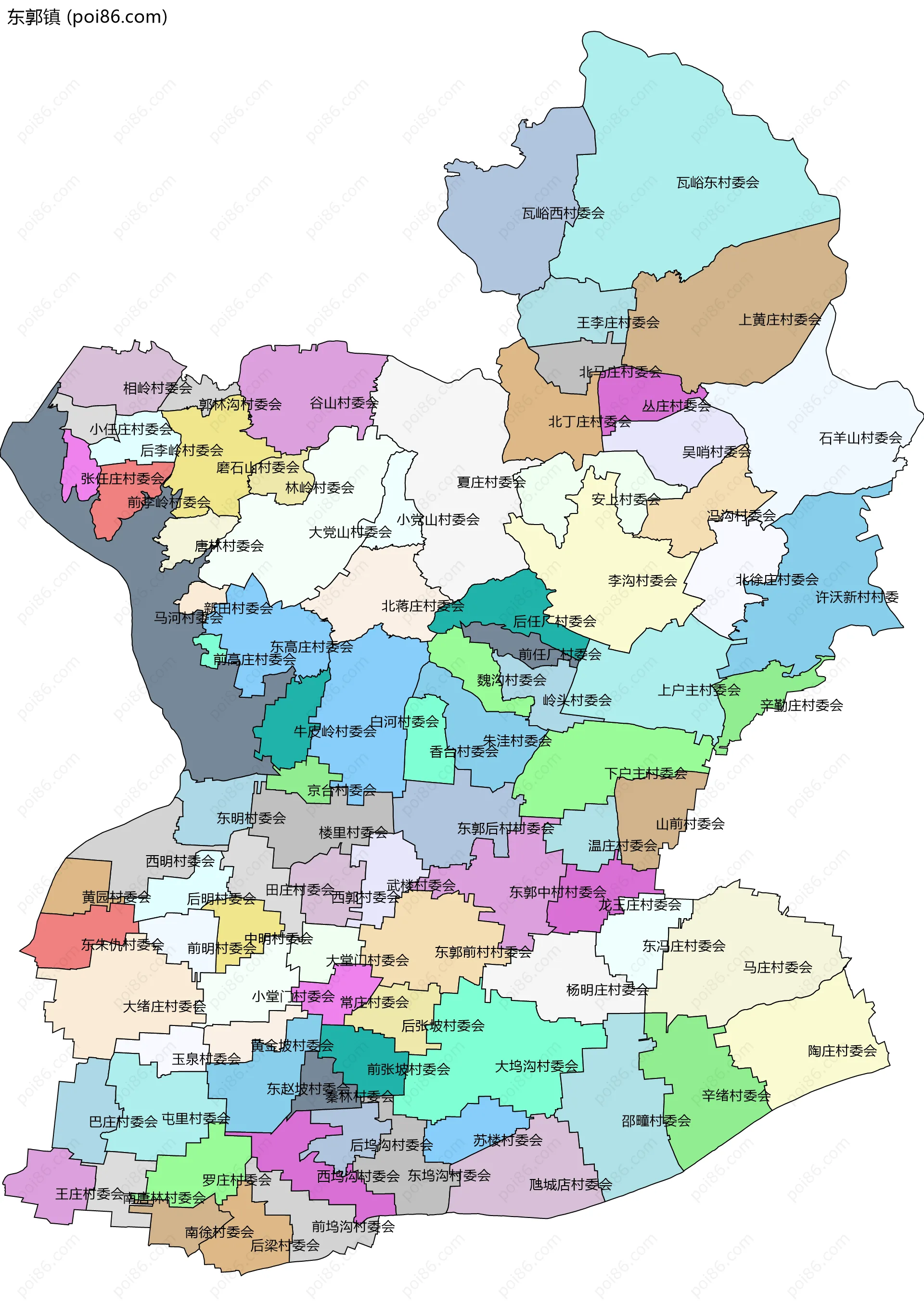 东郭镇边界地图(五级行政区划)