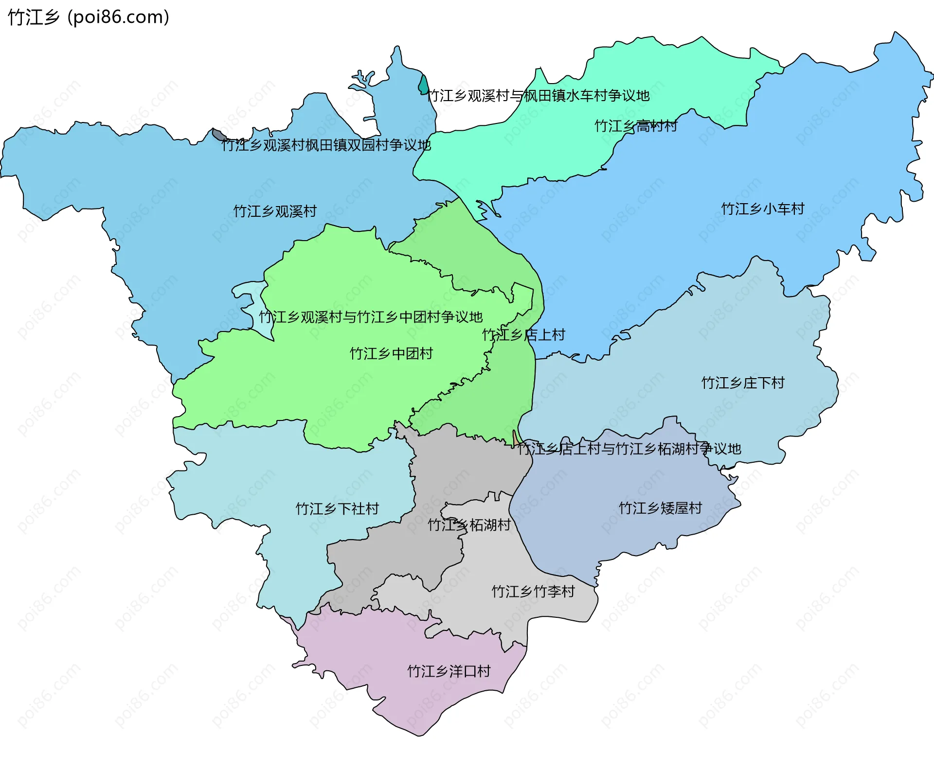 竹江乡边界地图(五级行政区划)