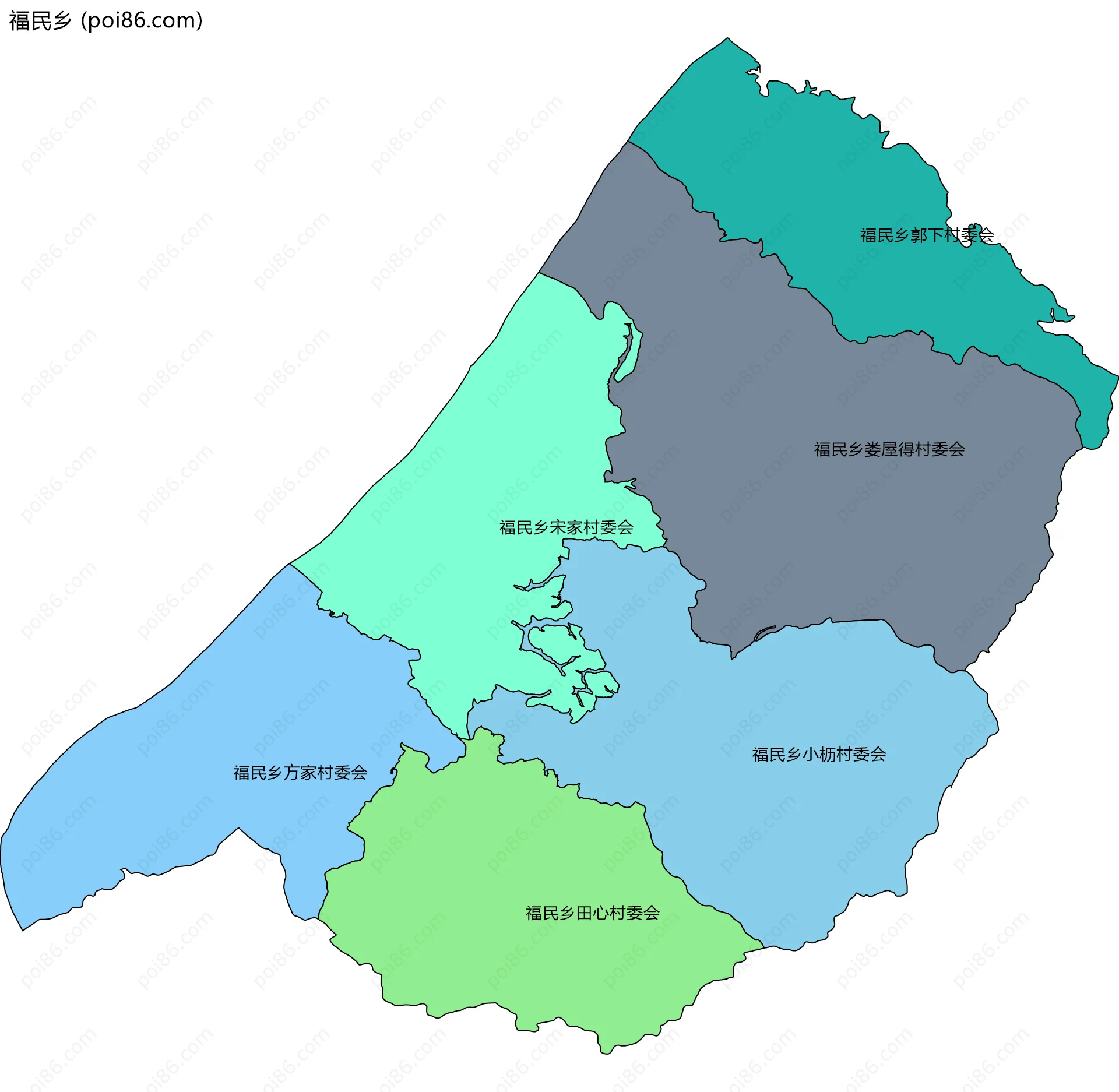 福民乡边界地图(五级行政区划)