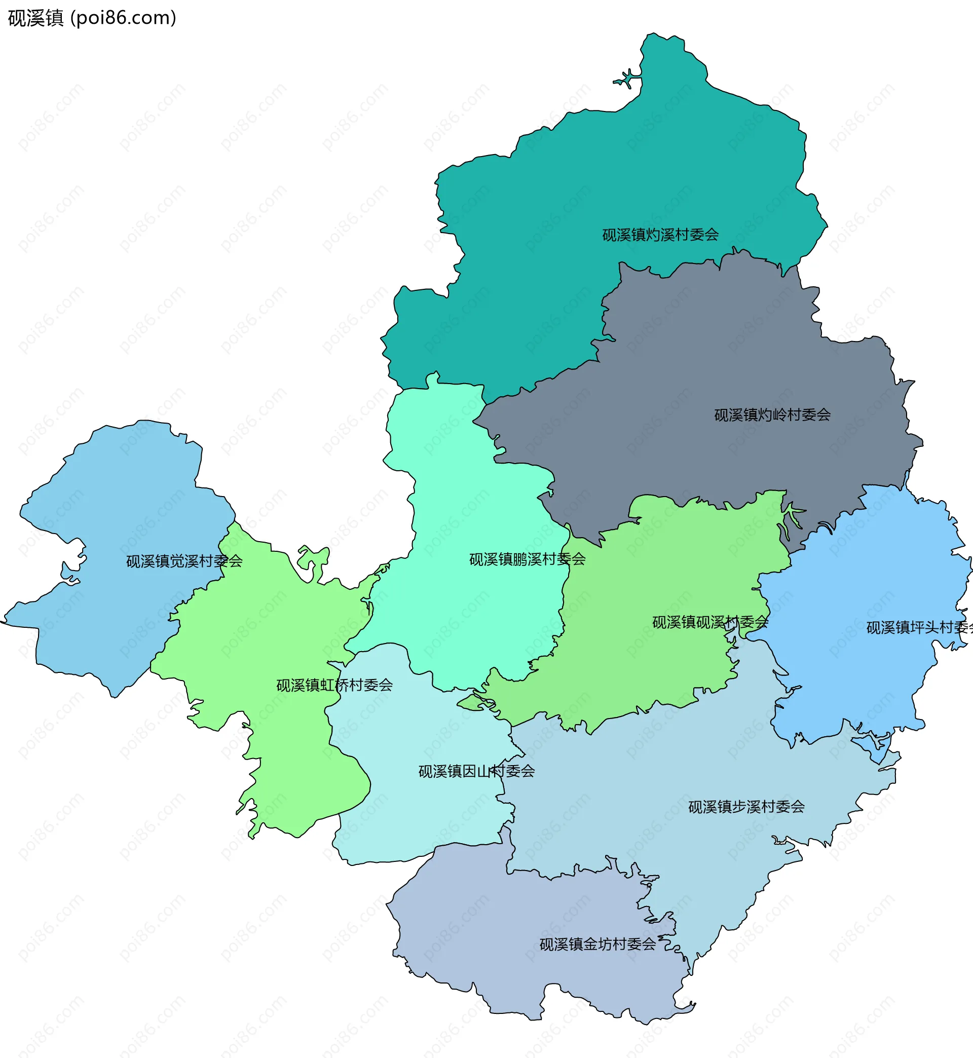 砚溪镇边界地图(五级行政区划)