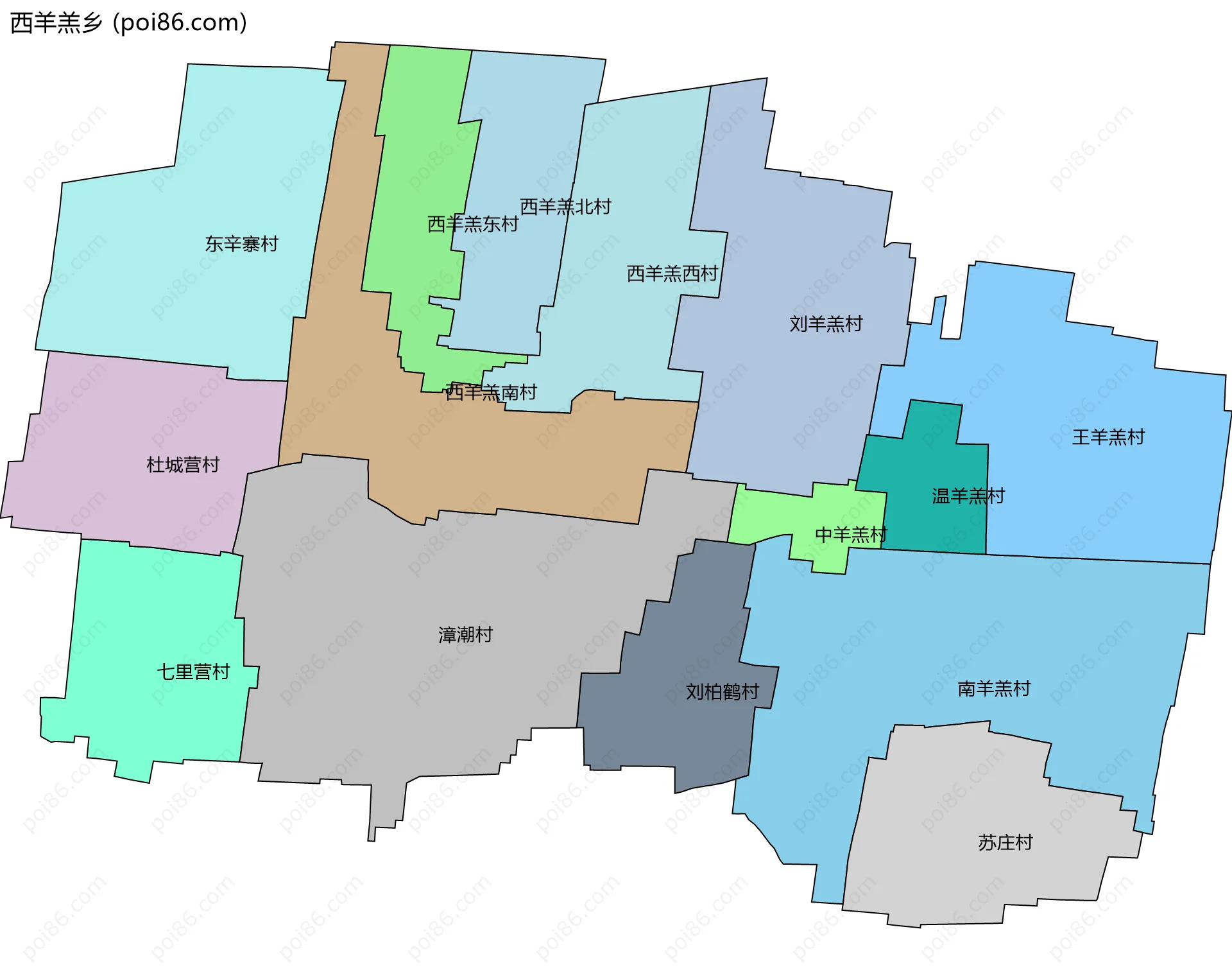 西羊羔乡边界地图(五级行政区划)