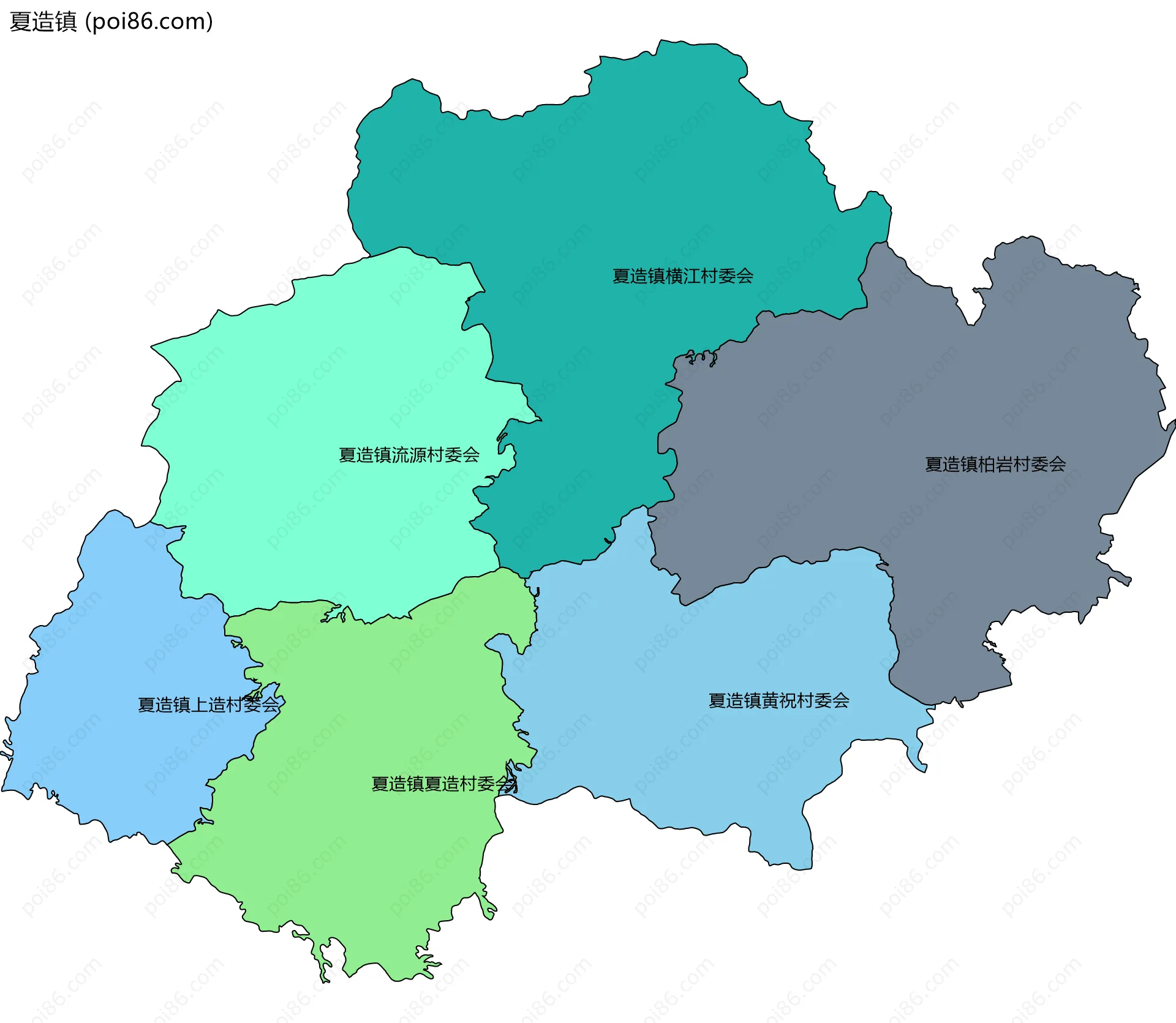 夏造镇边界地图(五级行政区划)