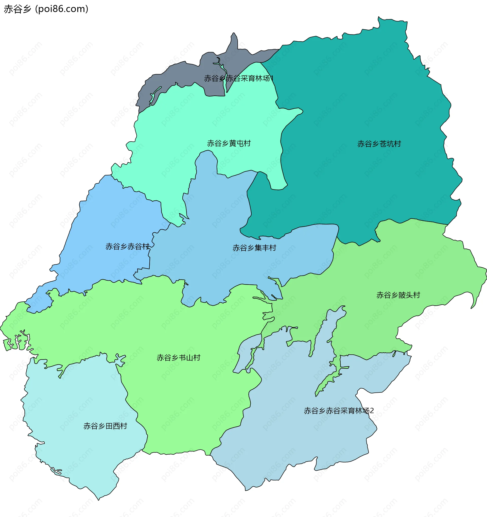 赤谷乡边界地图(五级行政区划)