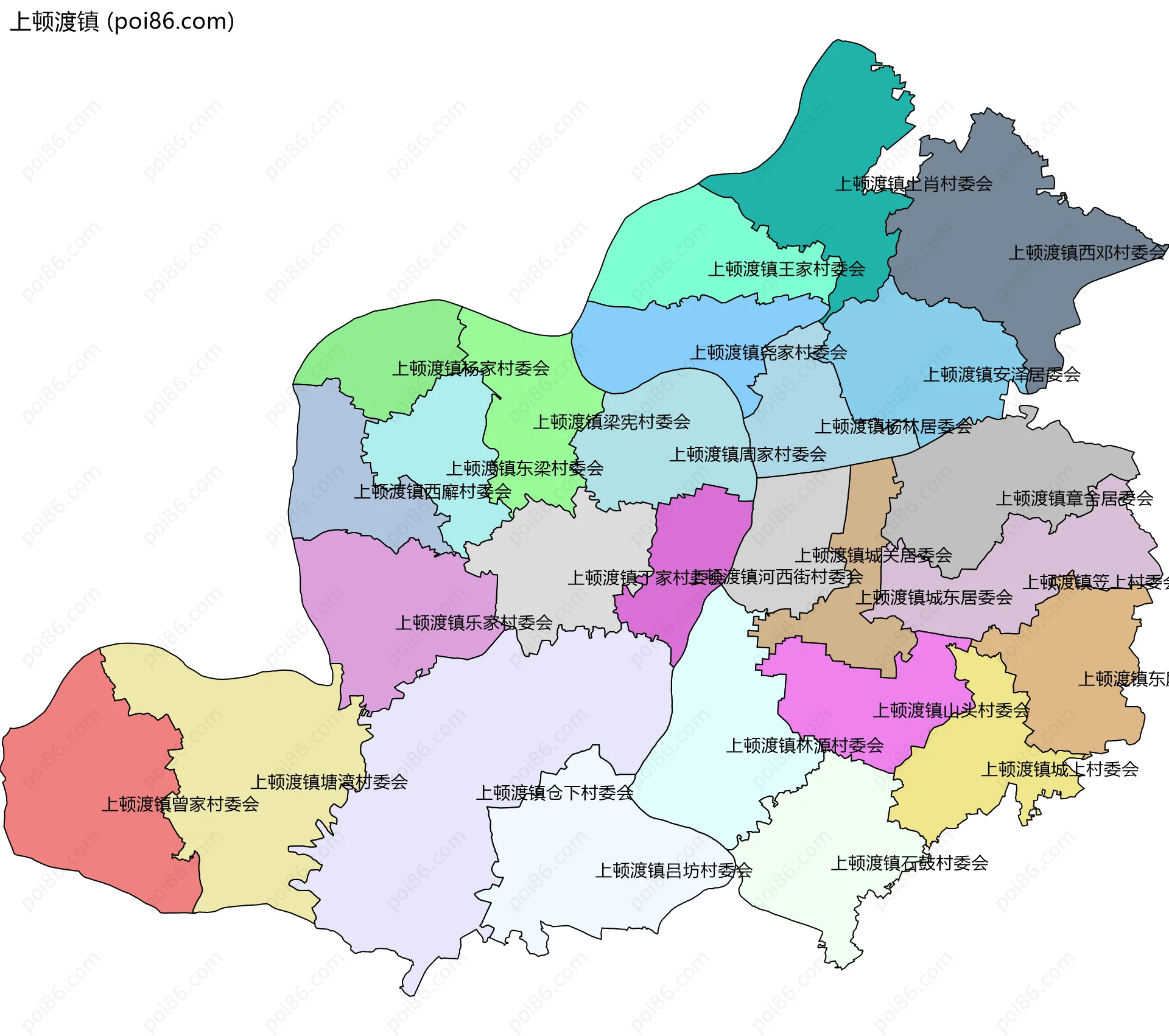 上顿渡镇边界地图(五级行政区划)