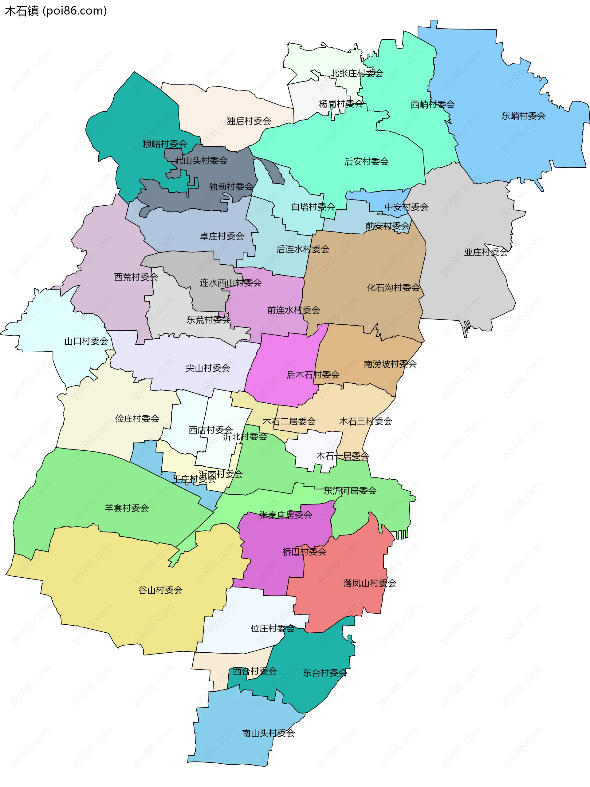 木石镇边界地图(五级行政区划)