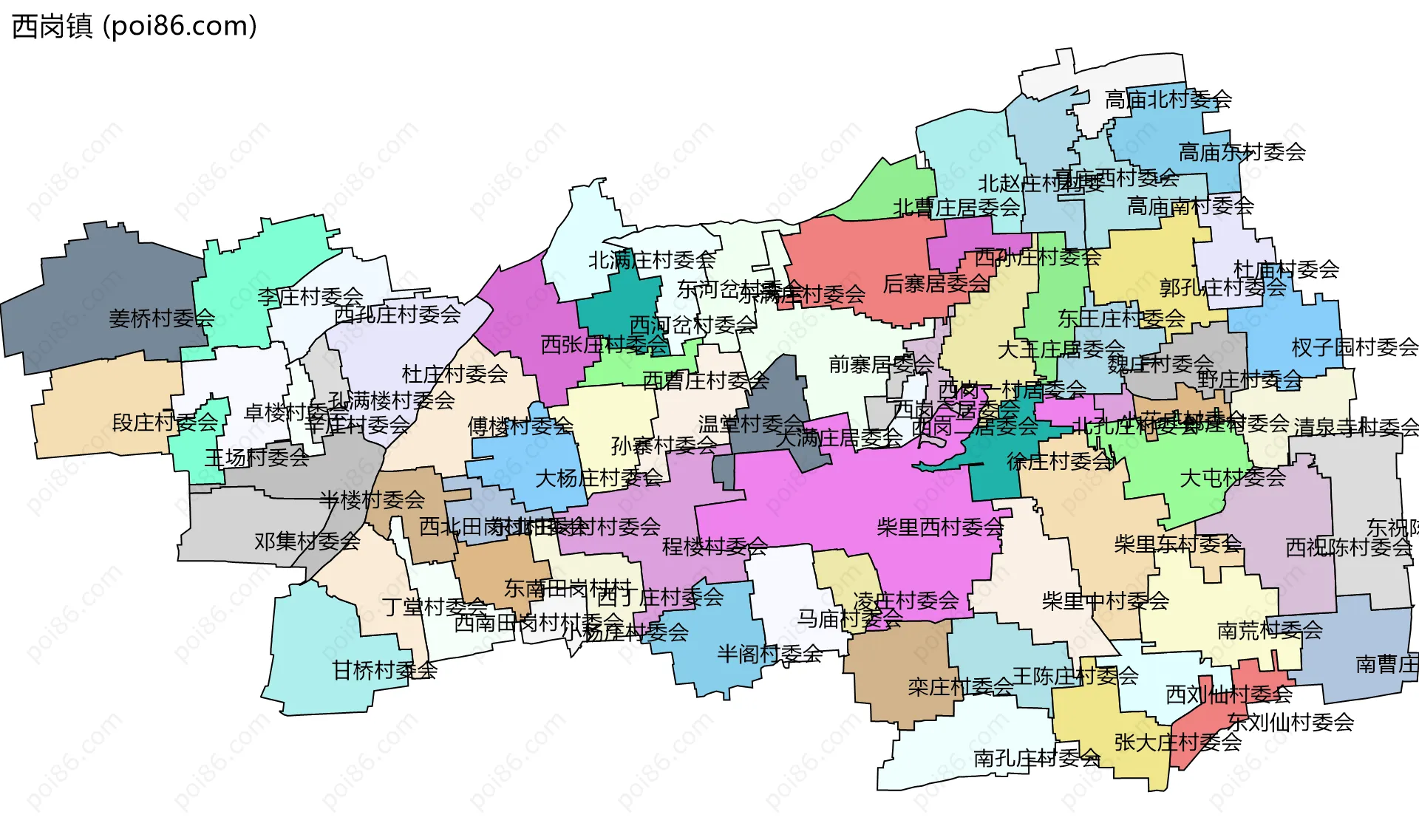 西岗镇边界地图(五级行政区划)