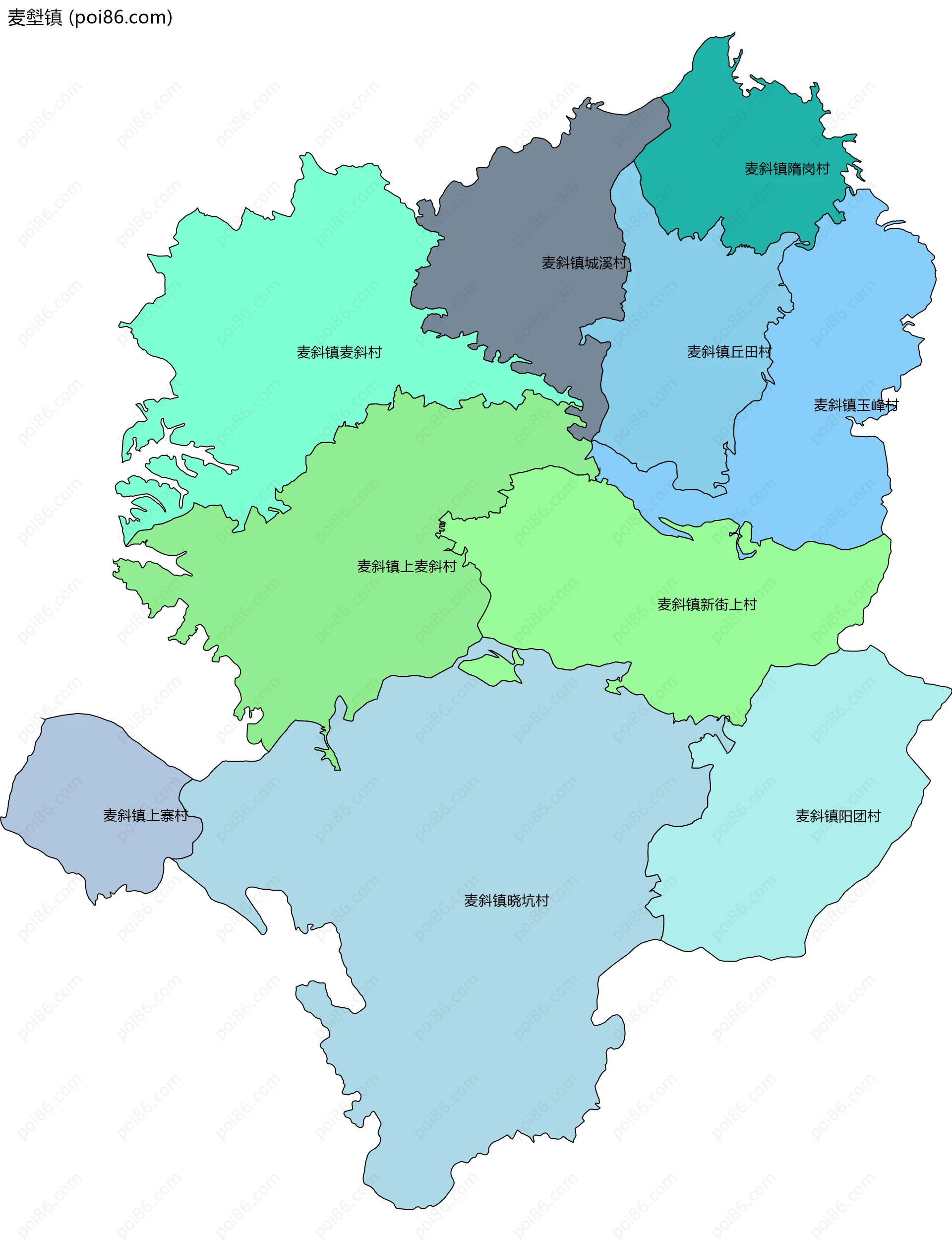 麦㙦镇边界地图(五级行政区划)