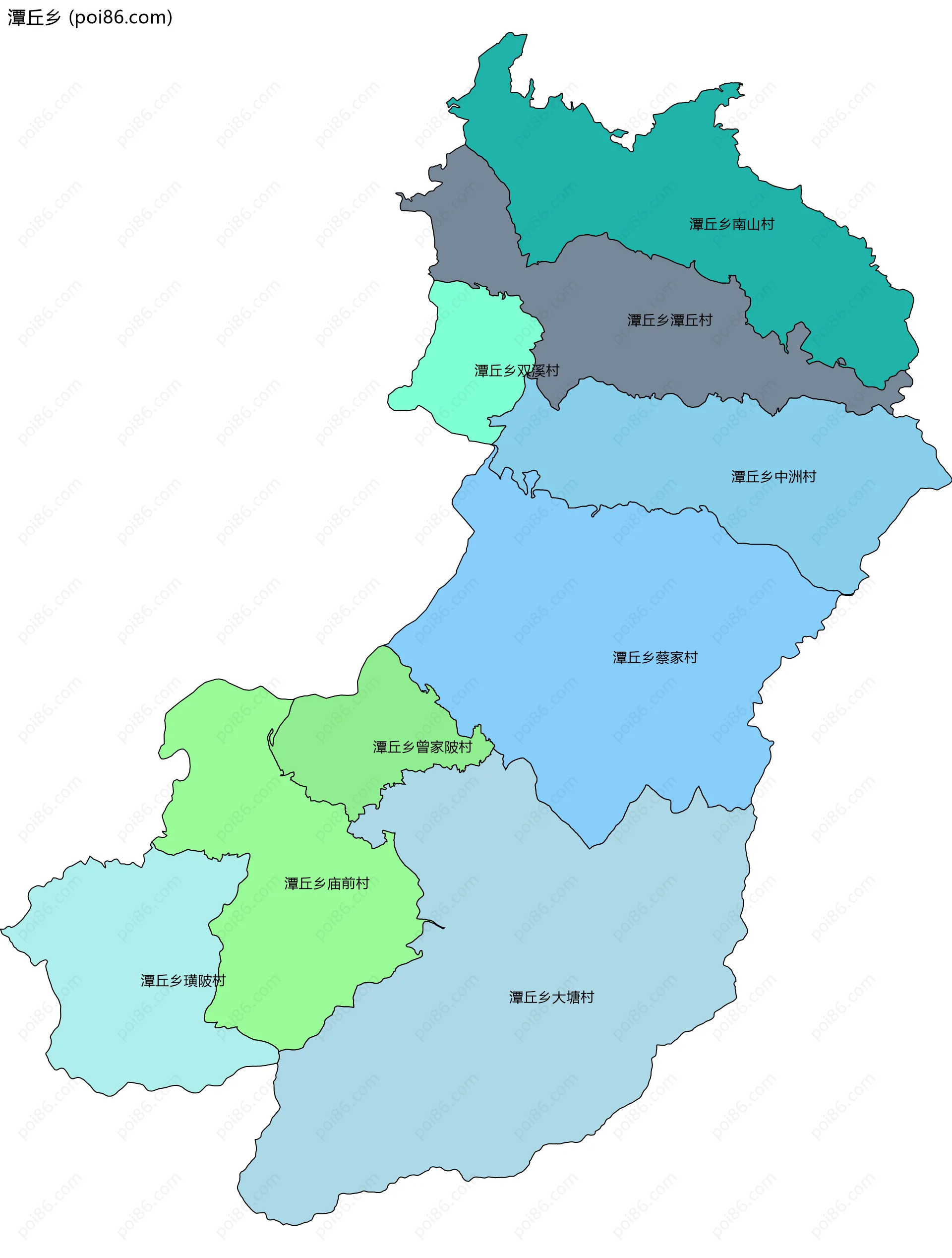 潭丘乡边界地图(五级行政区划)