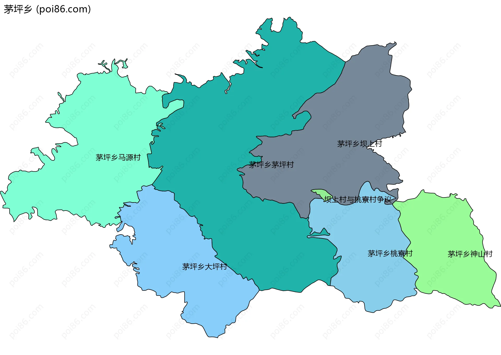 茅坪乡边界地图(五级行政区划)