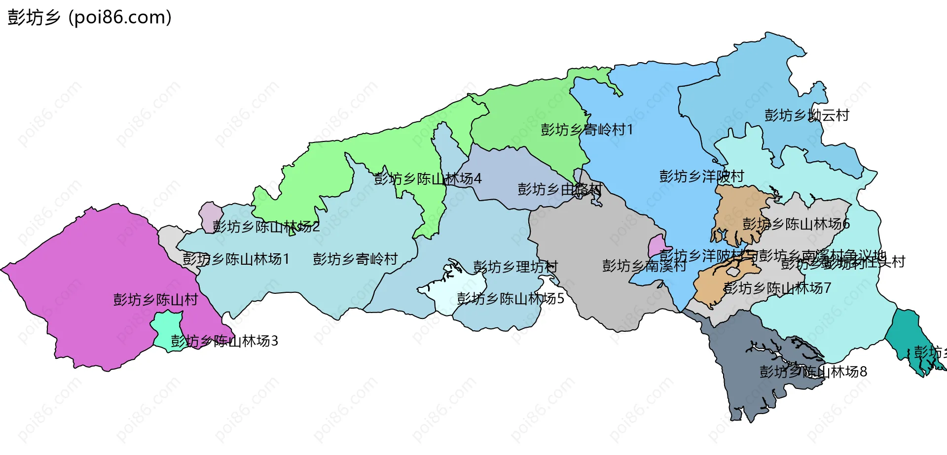 彭坊乡边界地图(五级行政区划)