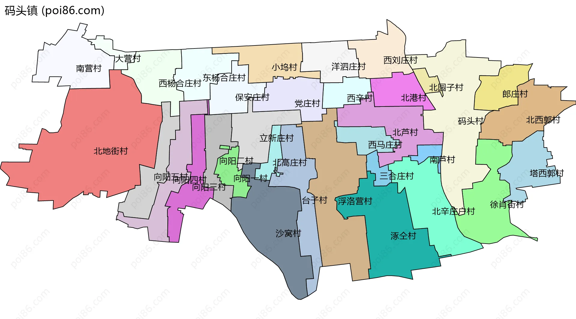 码头镇边界地图(五级行政区划)