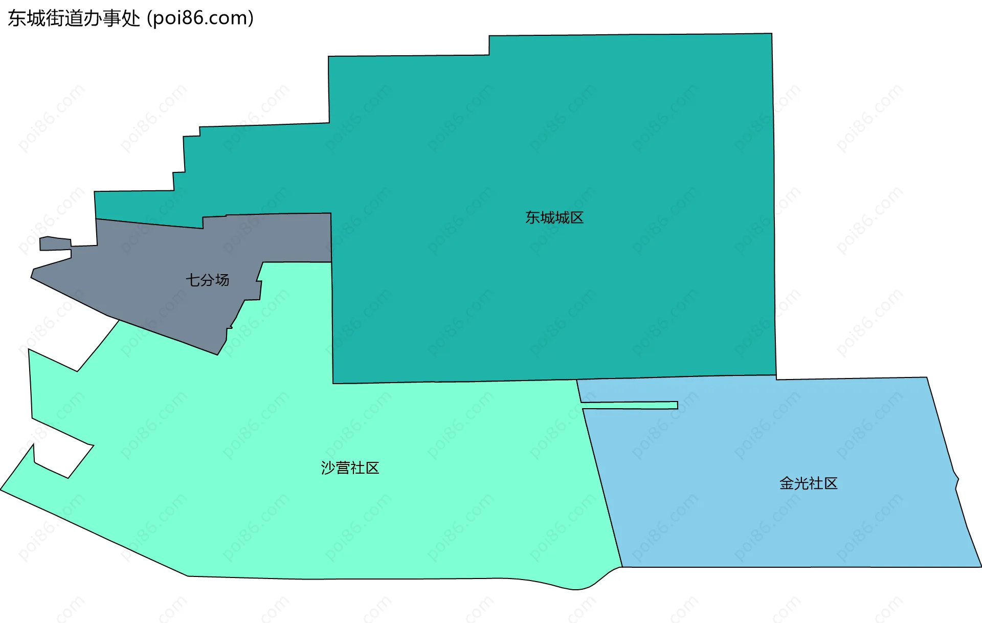 东城街道办事处边界地图(五级行政区划)