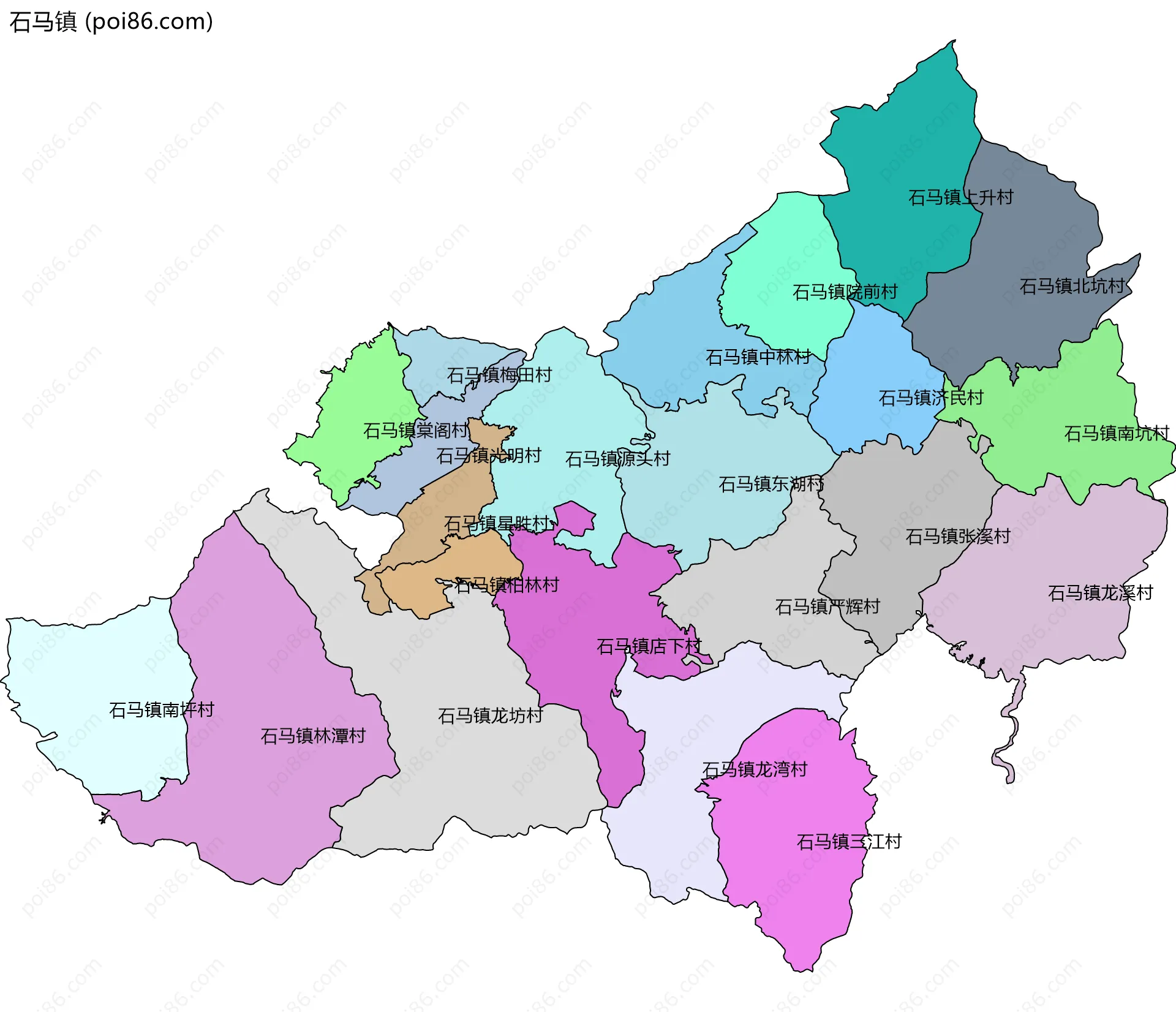 石马镇边界地图(五级行政区划)