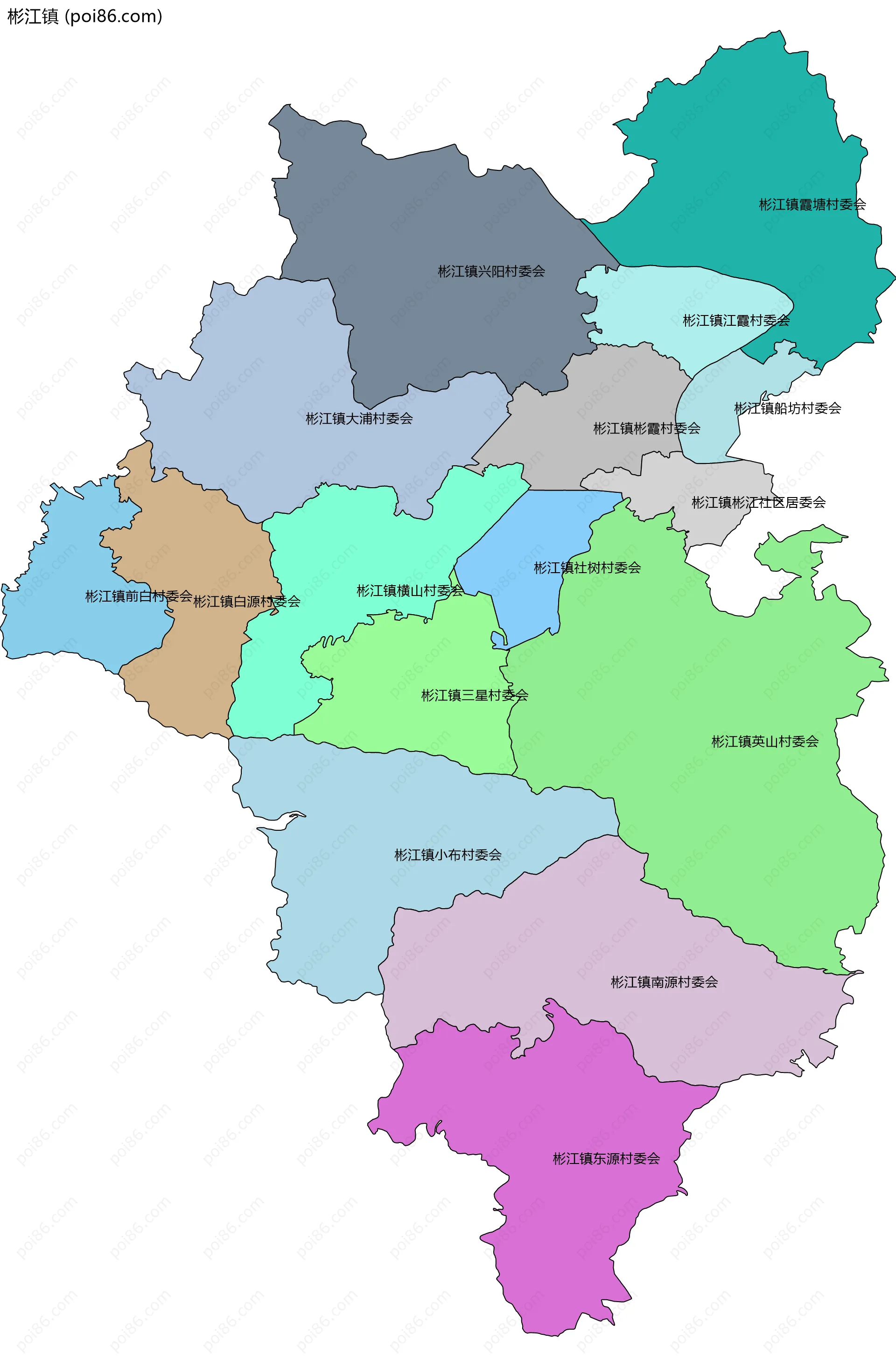 彬江镇边界地图(五级行政区划)