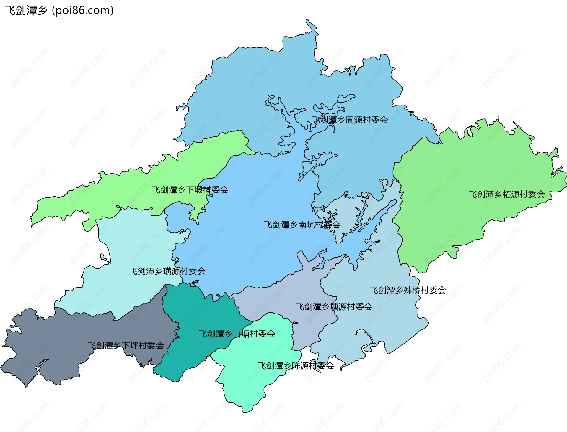 飞剑潭乡边界地图(五级行政区划)