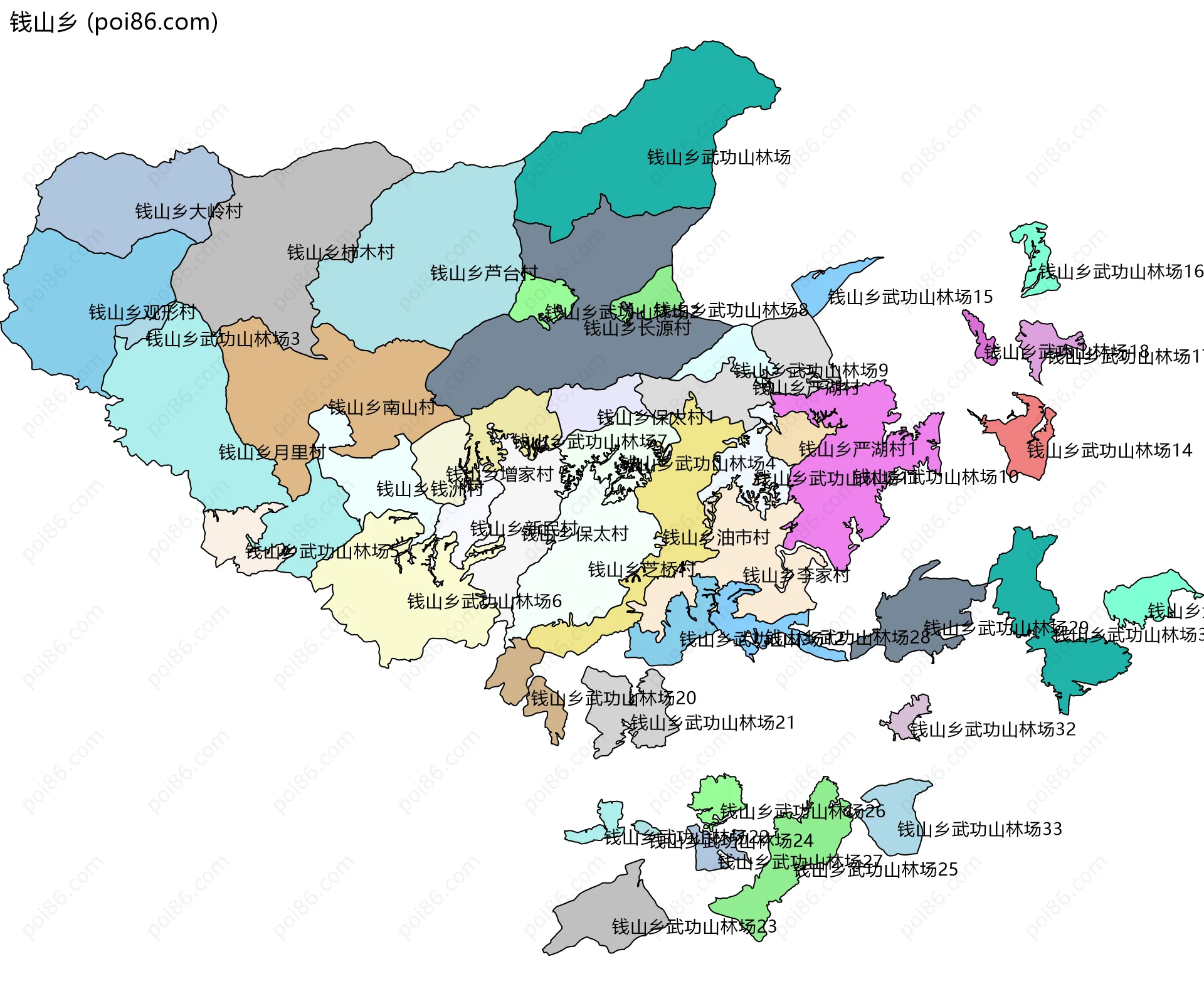 钱山乡边界地图(五级行政区划)