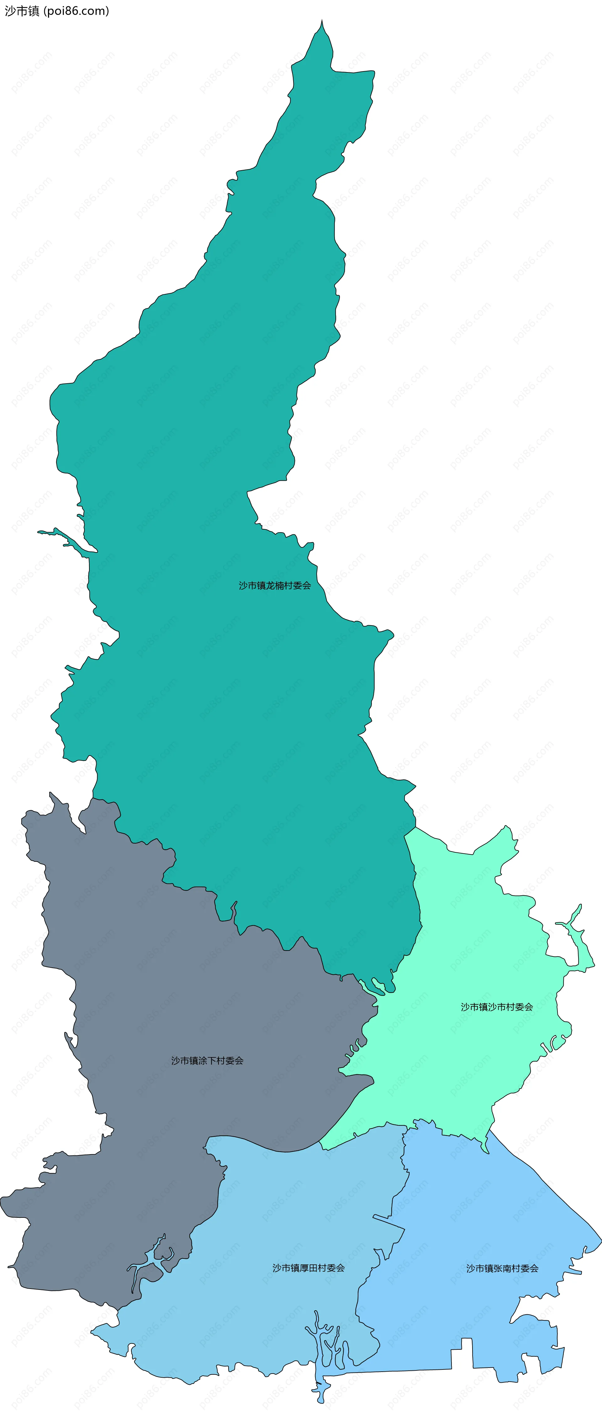 沙市镇边界地图(五级行政区划)