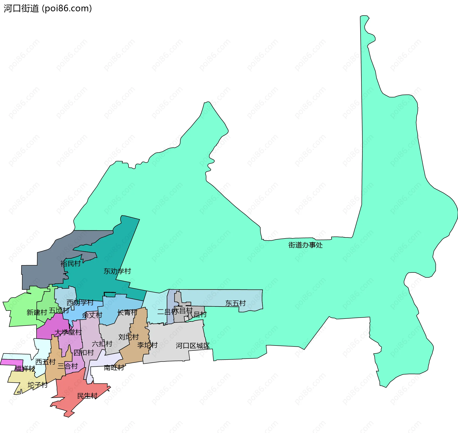河口街道边界地图(五级行政区划)