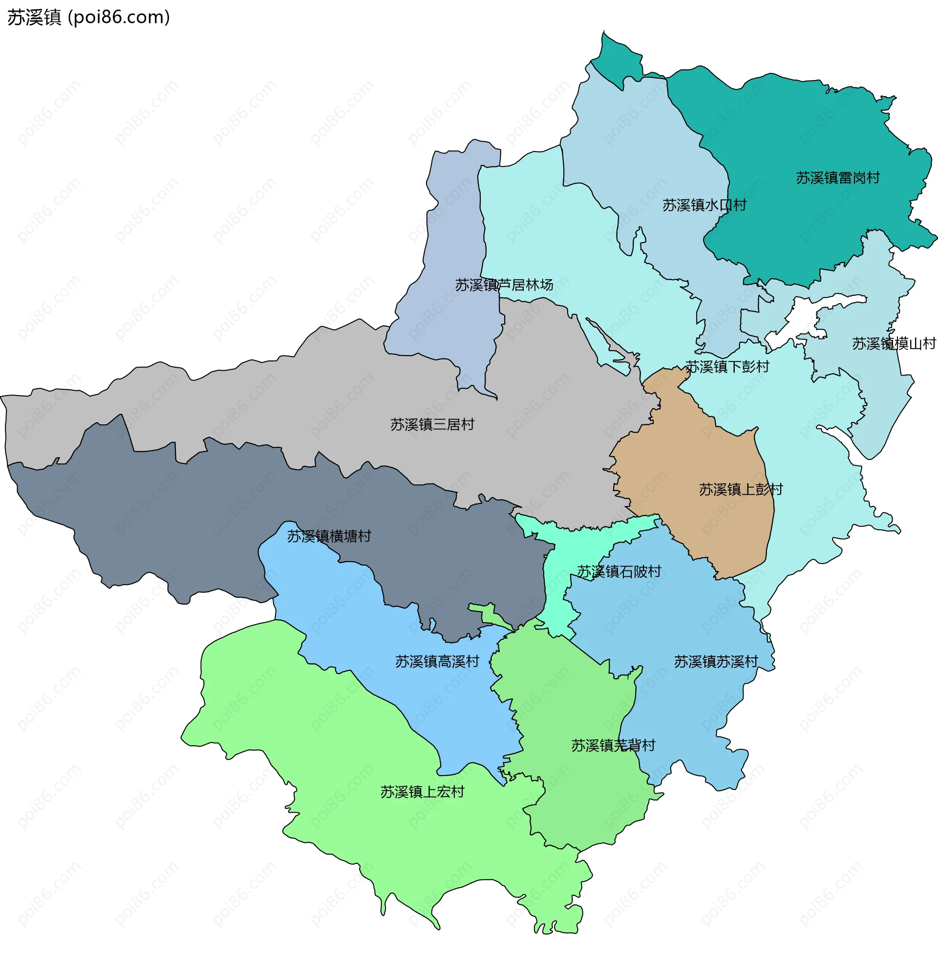 苏溪镇边界地图(五级行政区划)