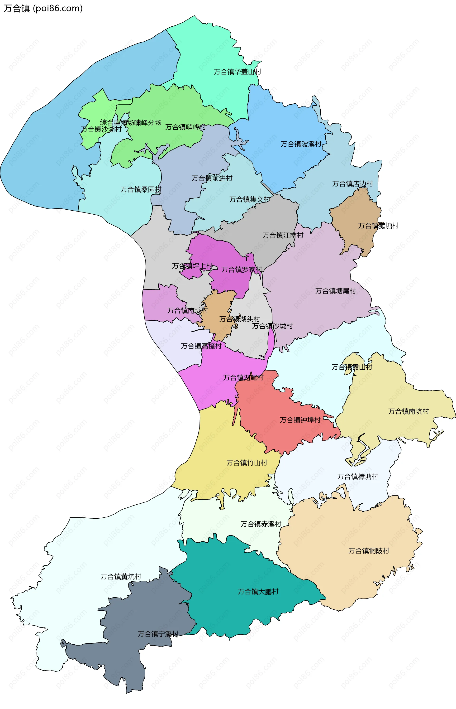 万合镇边界地图(五级行政区划)