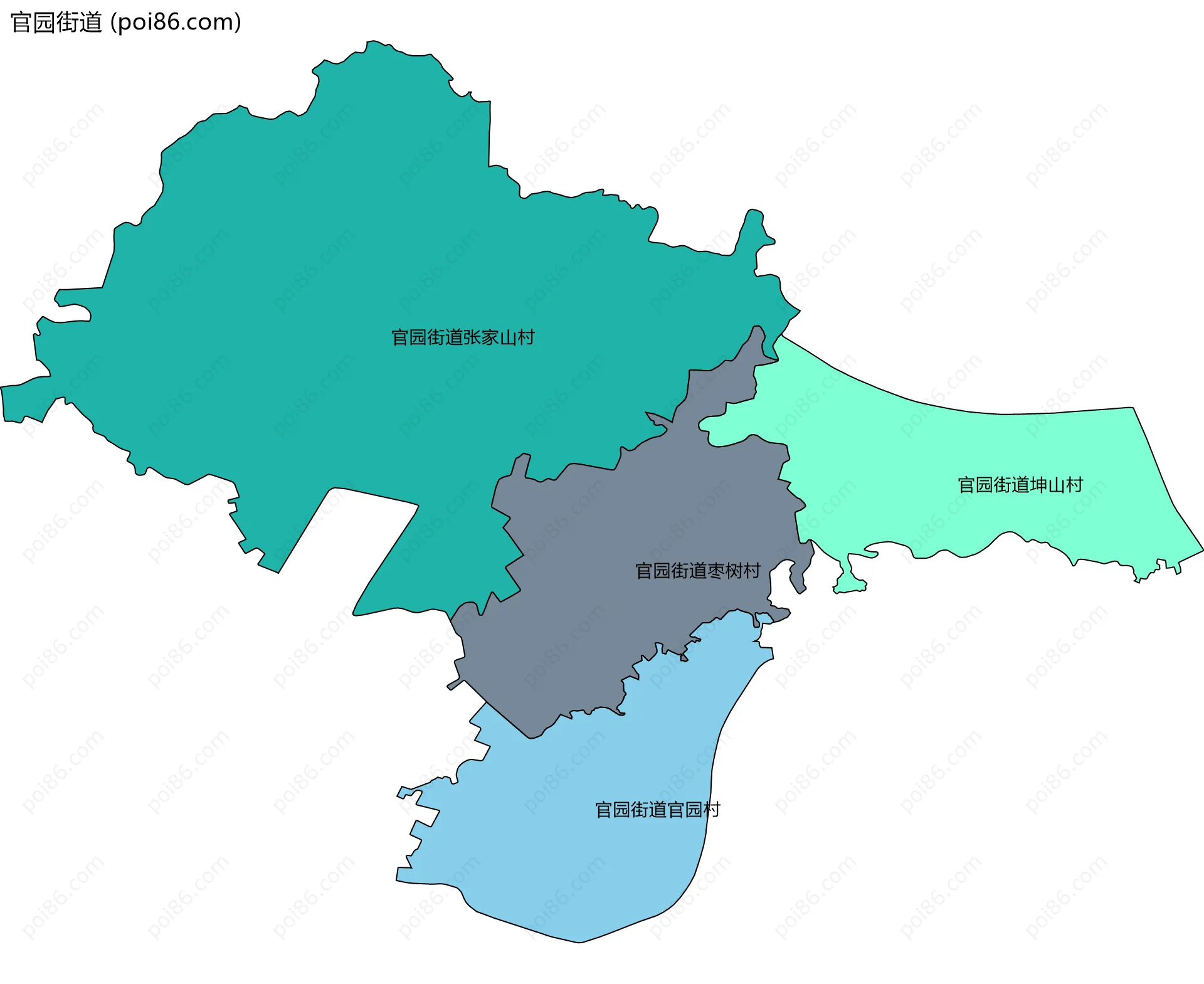 官园街道边界地图(五级行政区划)