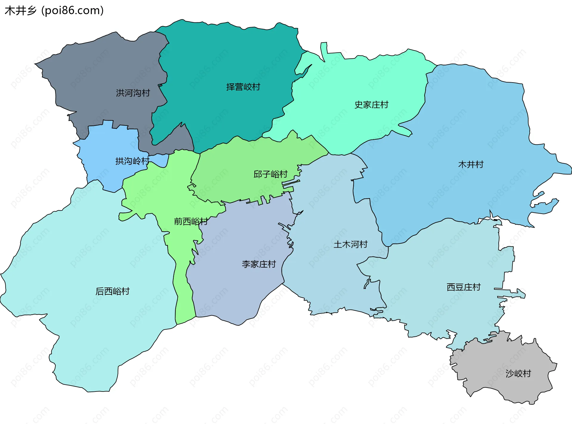 木井乡边界地图(五级行政区划)