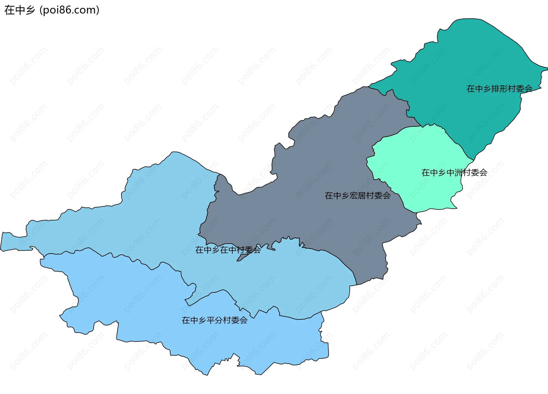 在中乡边界地图(五级行政区划)