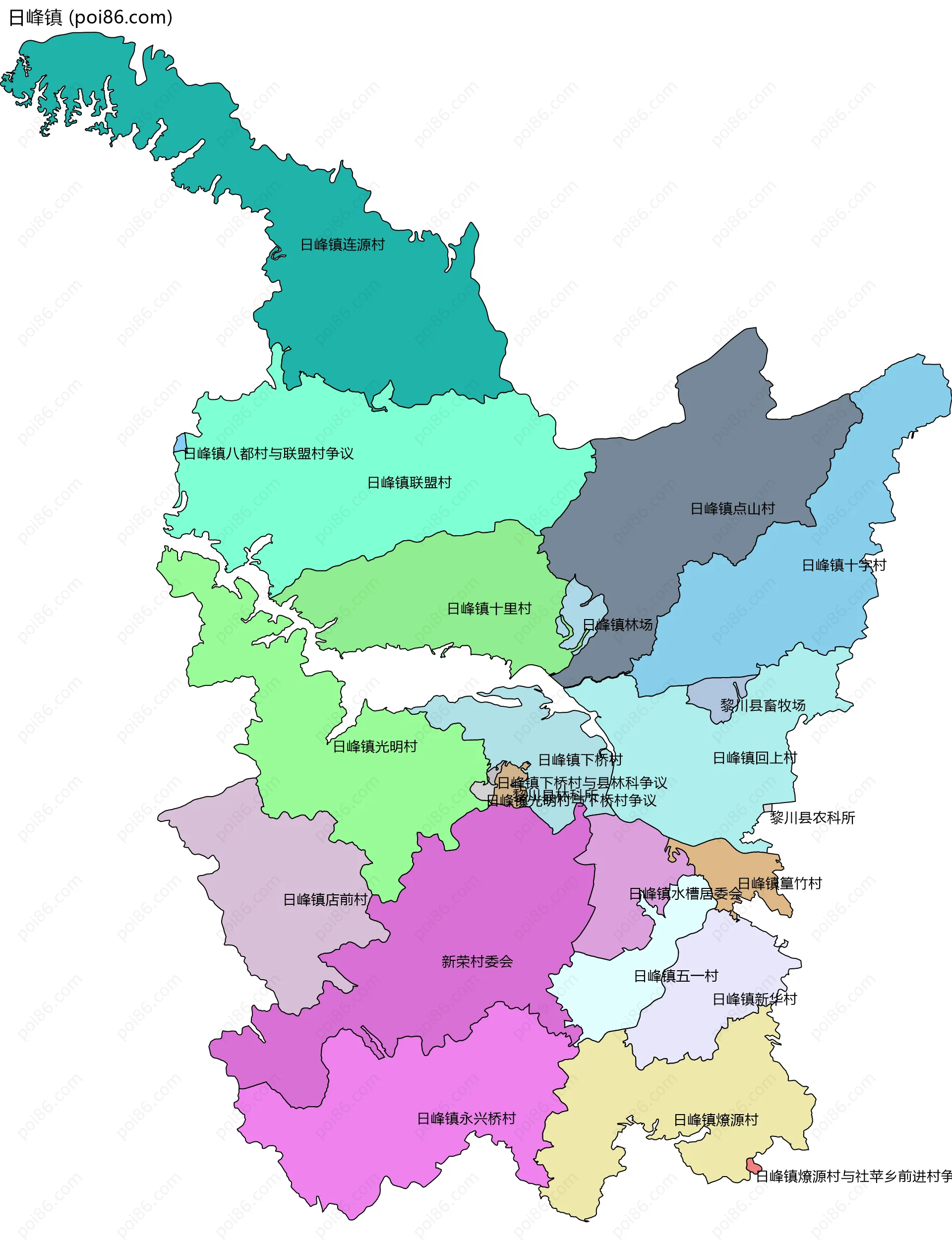 日峰镇边界地图(五级行政区划)