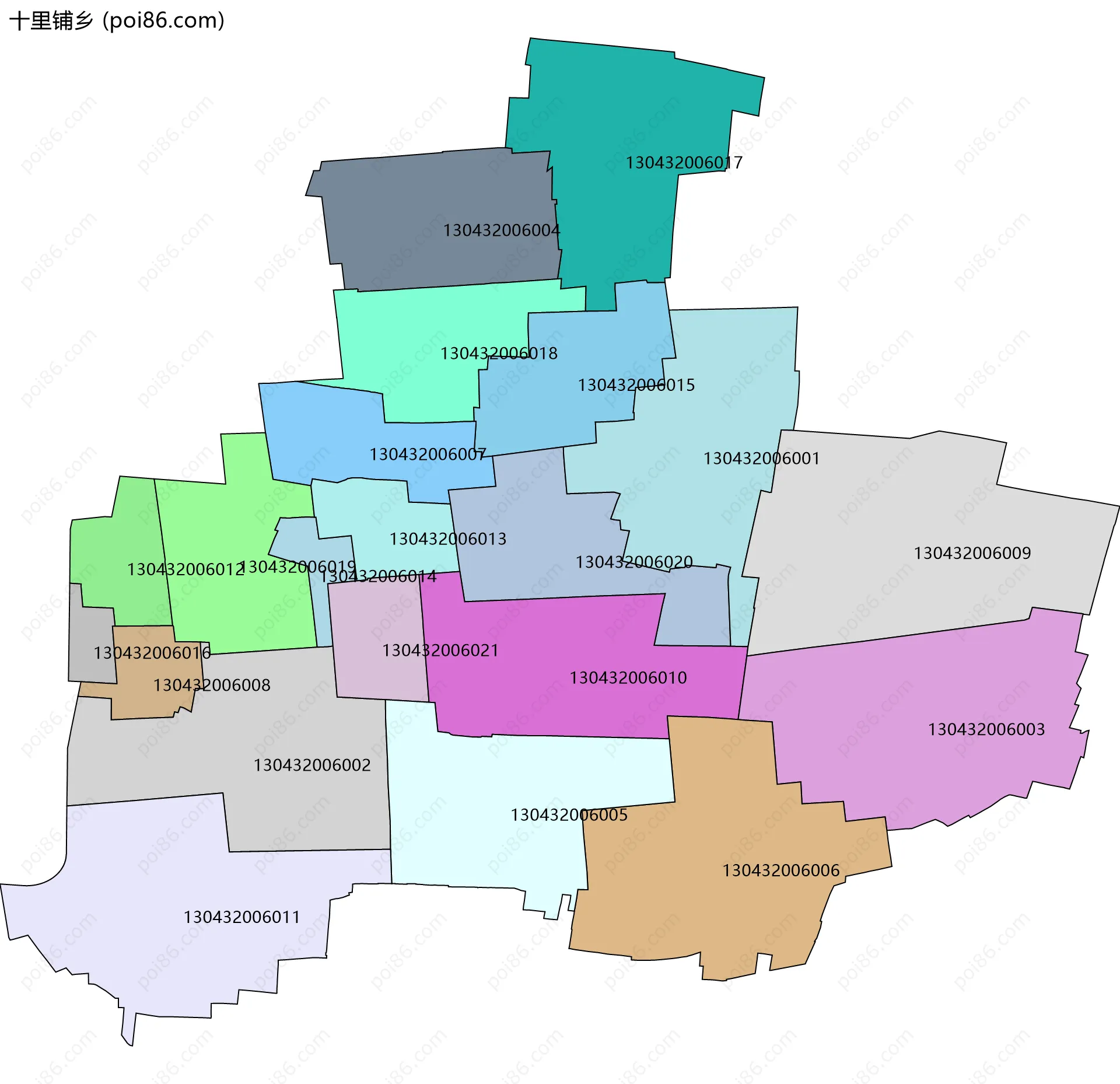十里铺乡边界地图(五级行政区划)