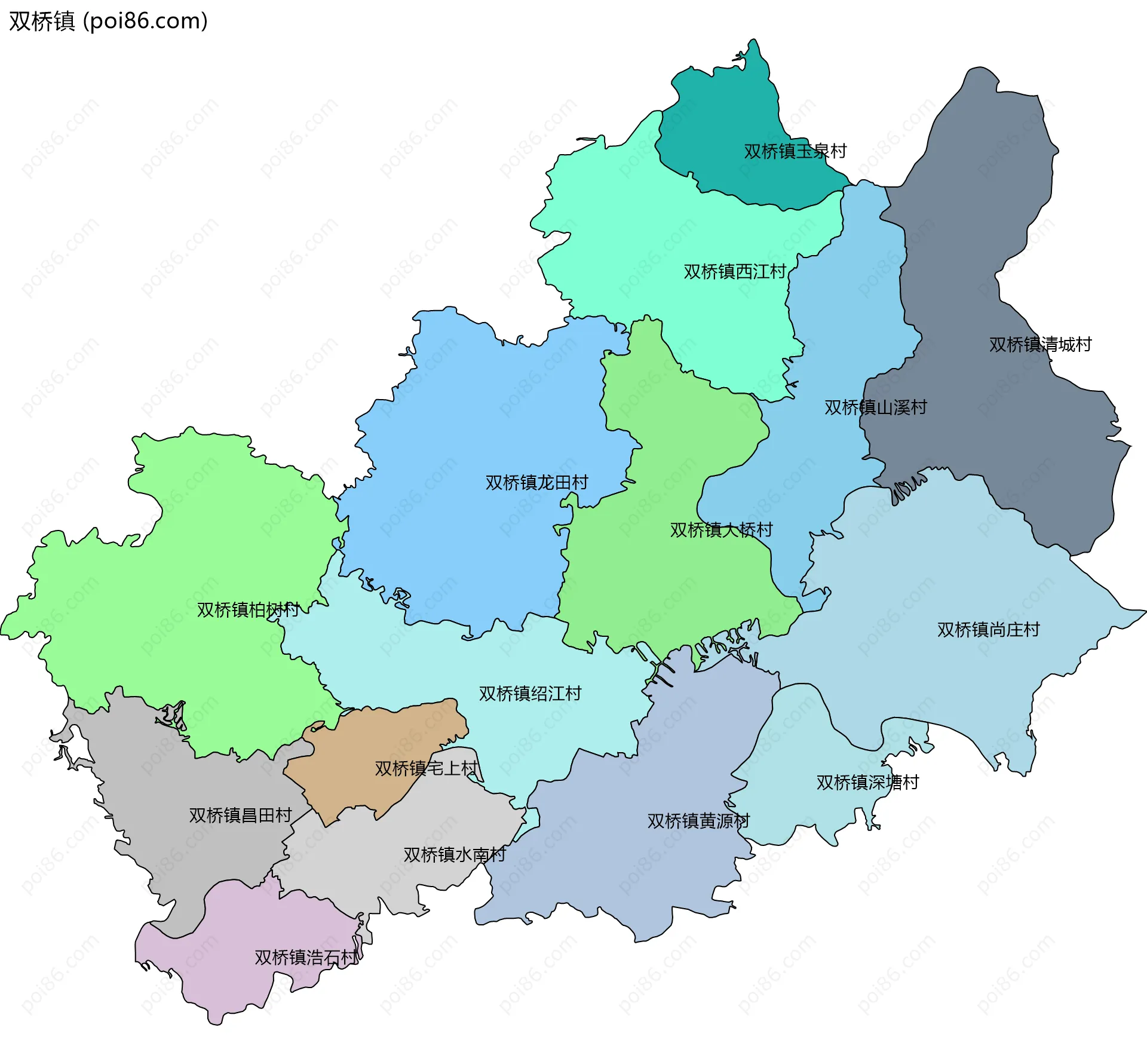 双桥镇边界地图(五级行政区划)