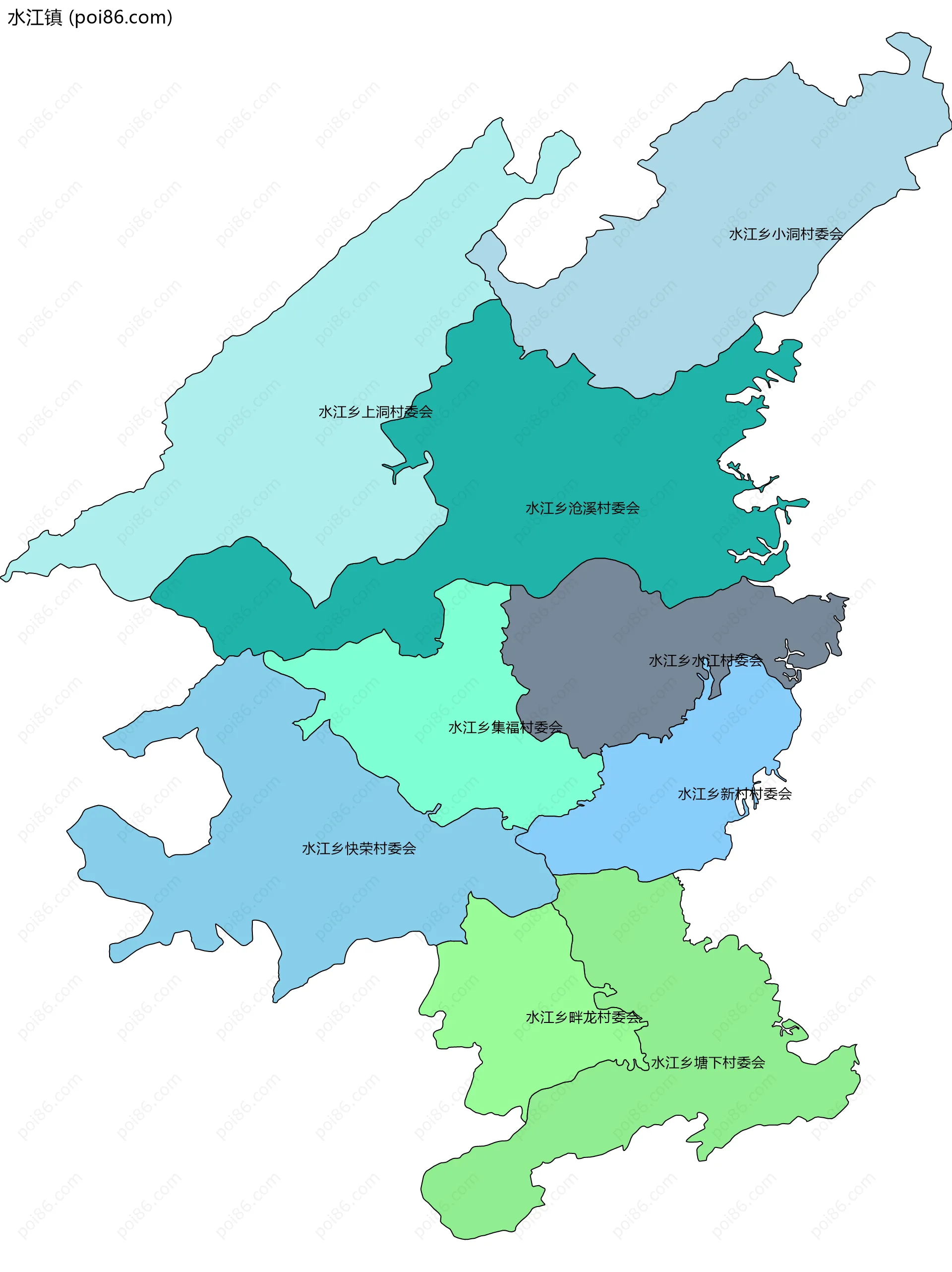 水江镇边界地图(五级行政区划)