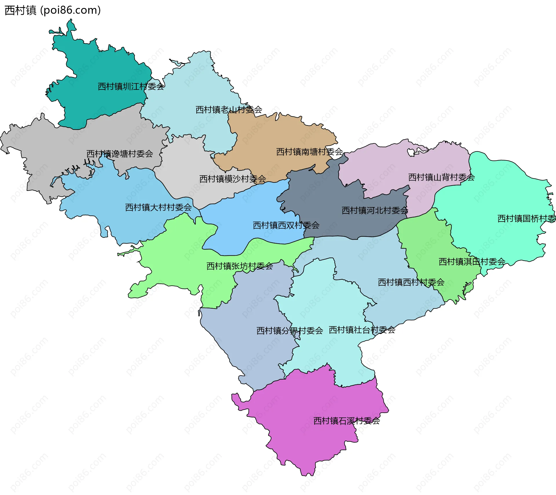 西村镇边界地图(五级行政区划)