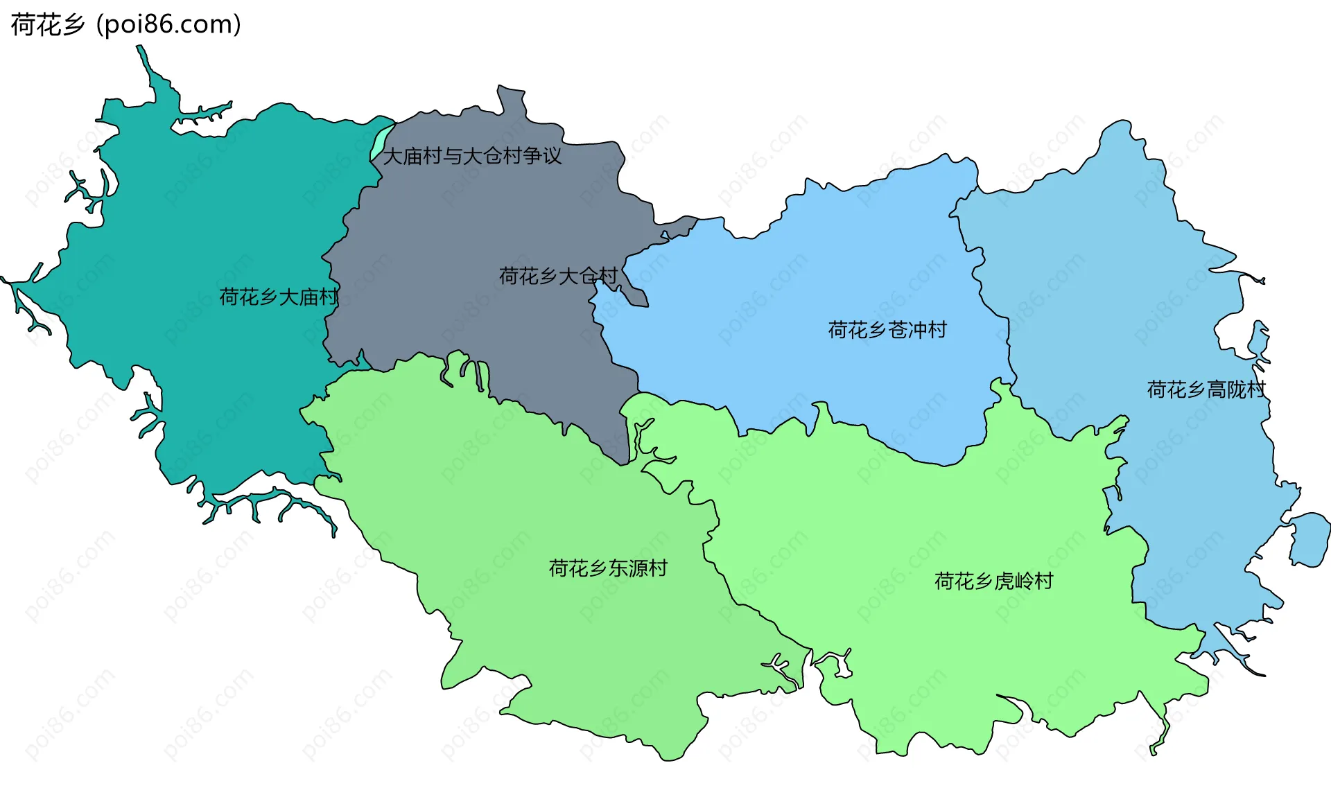 荷花乡边界地图(五级行政区划)