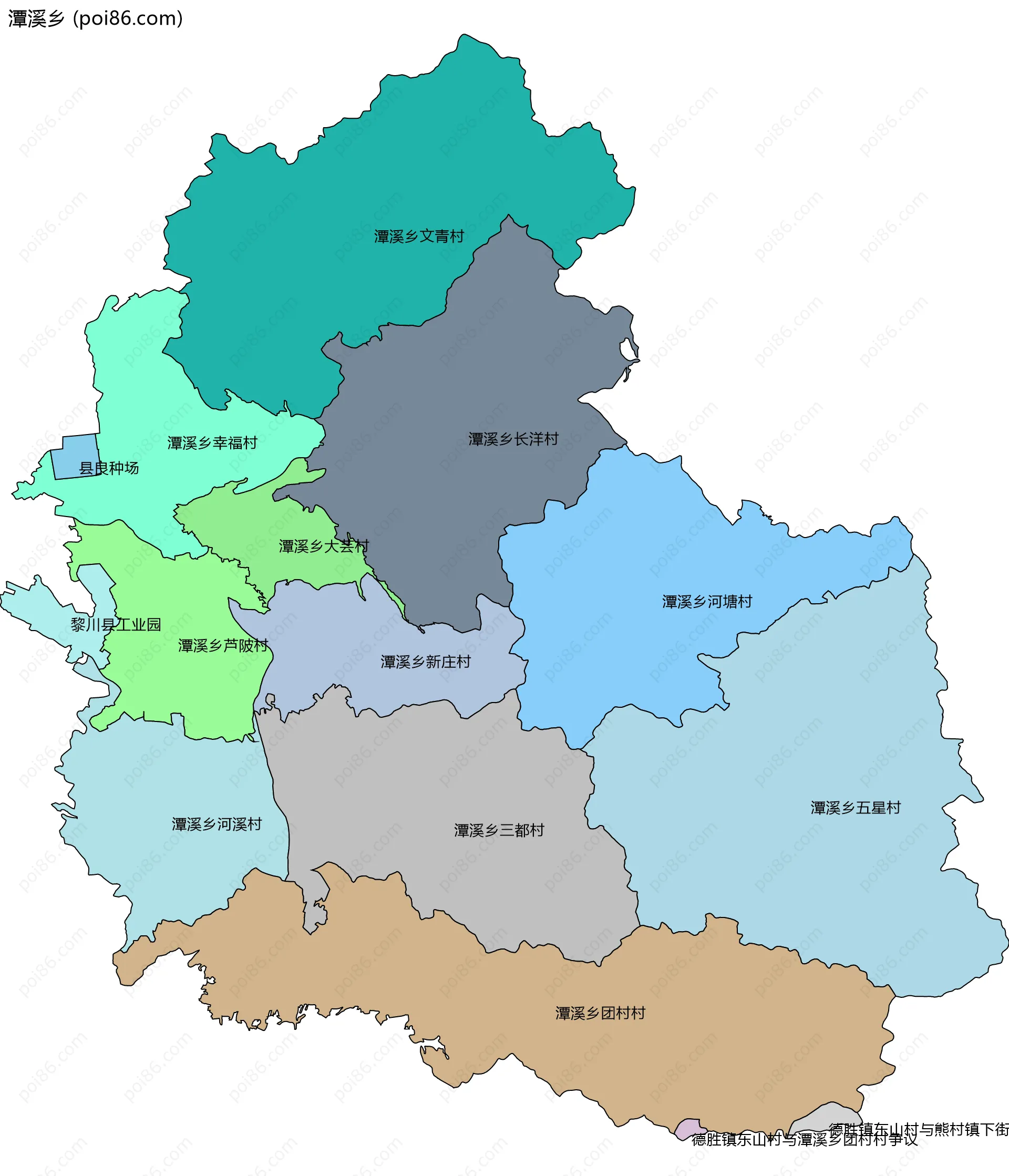 潭溪乡边界地图(五级行政区划)