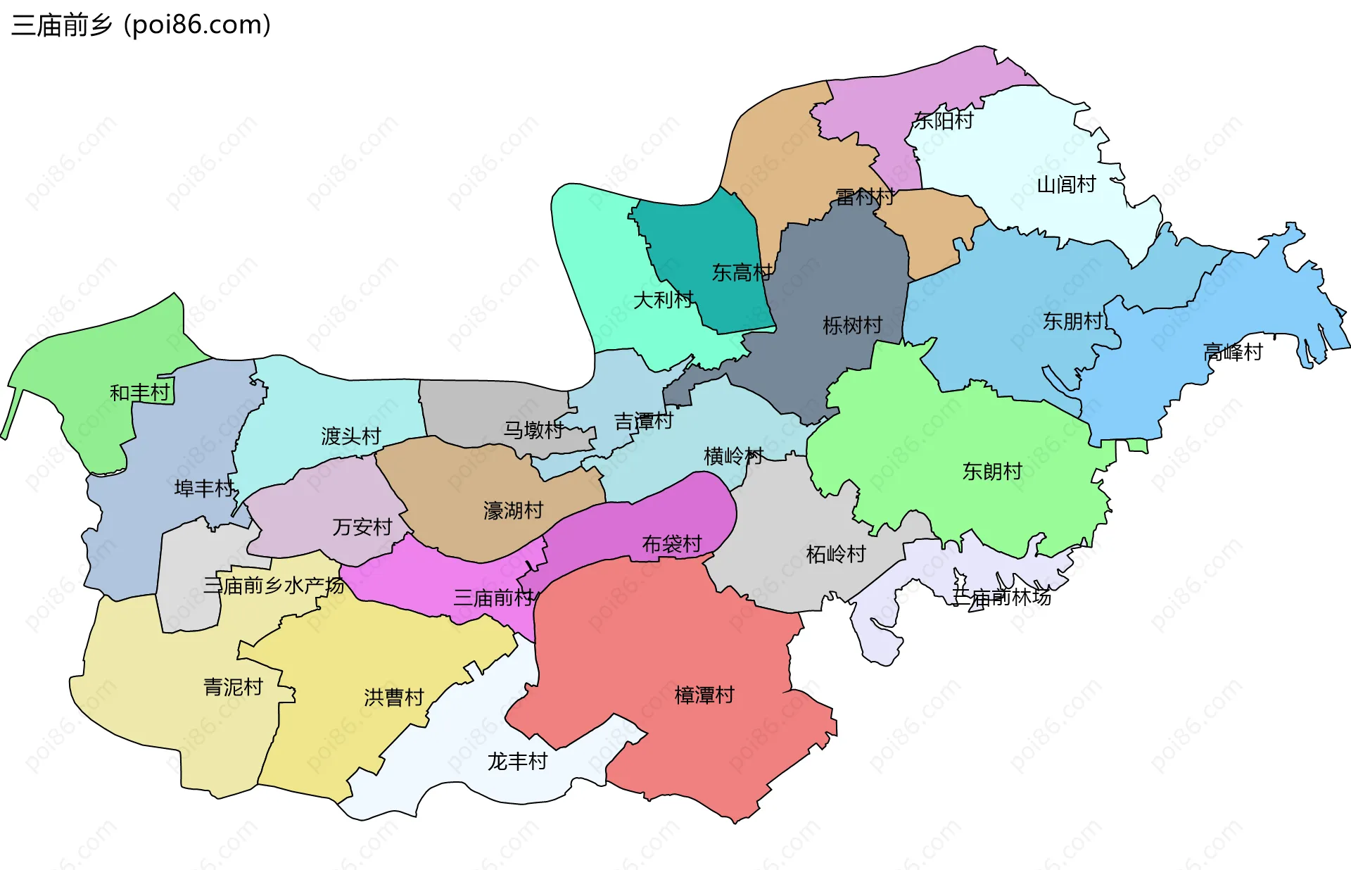 三庙前乡边界地图(五级行政区划)