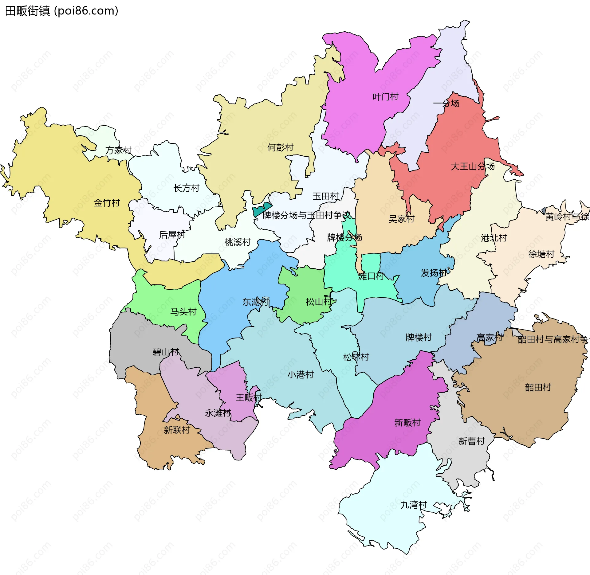 田畈街镇边界地图(五级行政区划)