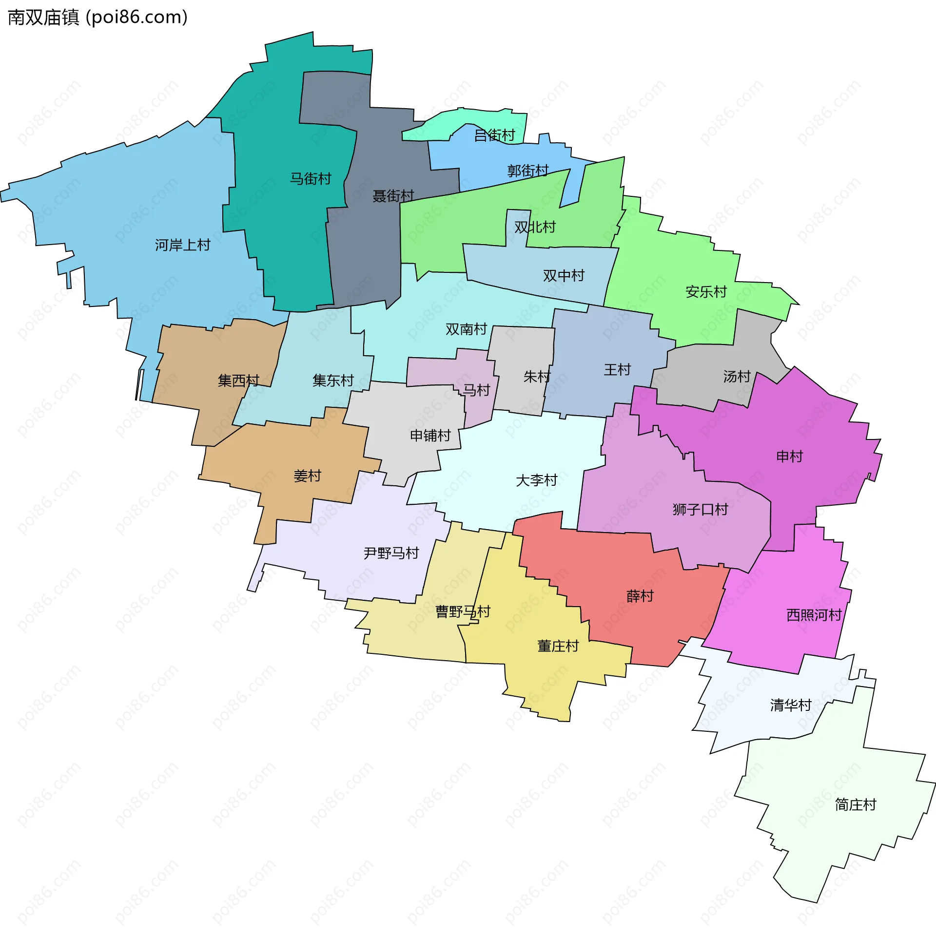 南双庙镇边界地图(五级行政区划)